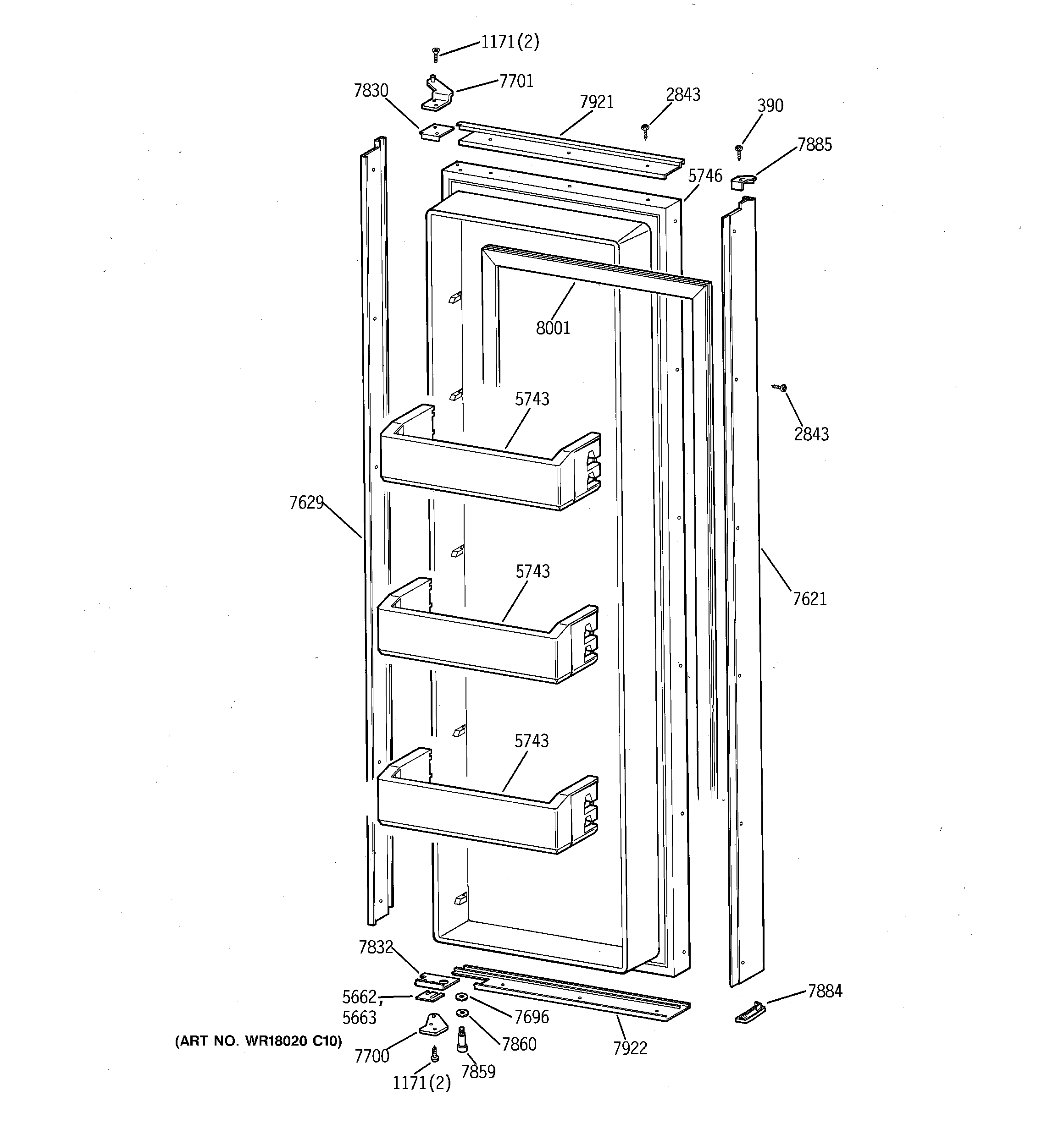 GE ZISB48DSE fresh food door diagram
