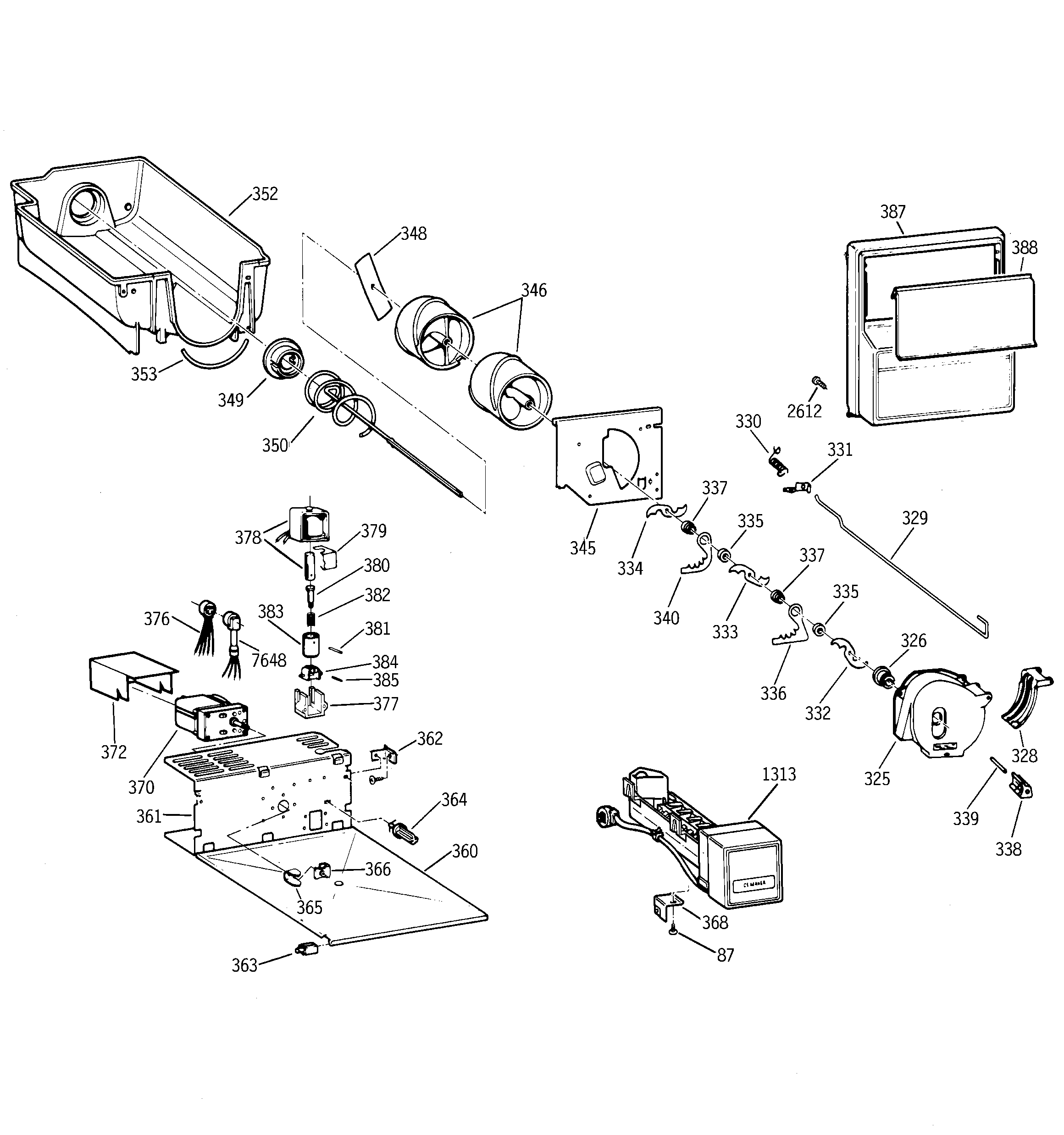 GE ZISB48DSE ice maker & dispenser diagram