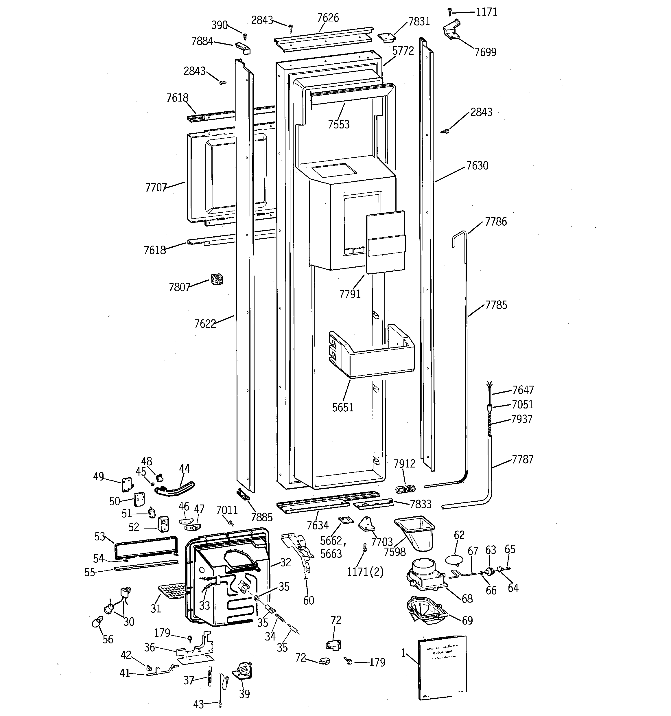 GE ZISW48DSE freezer door diagram
