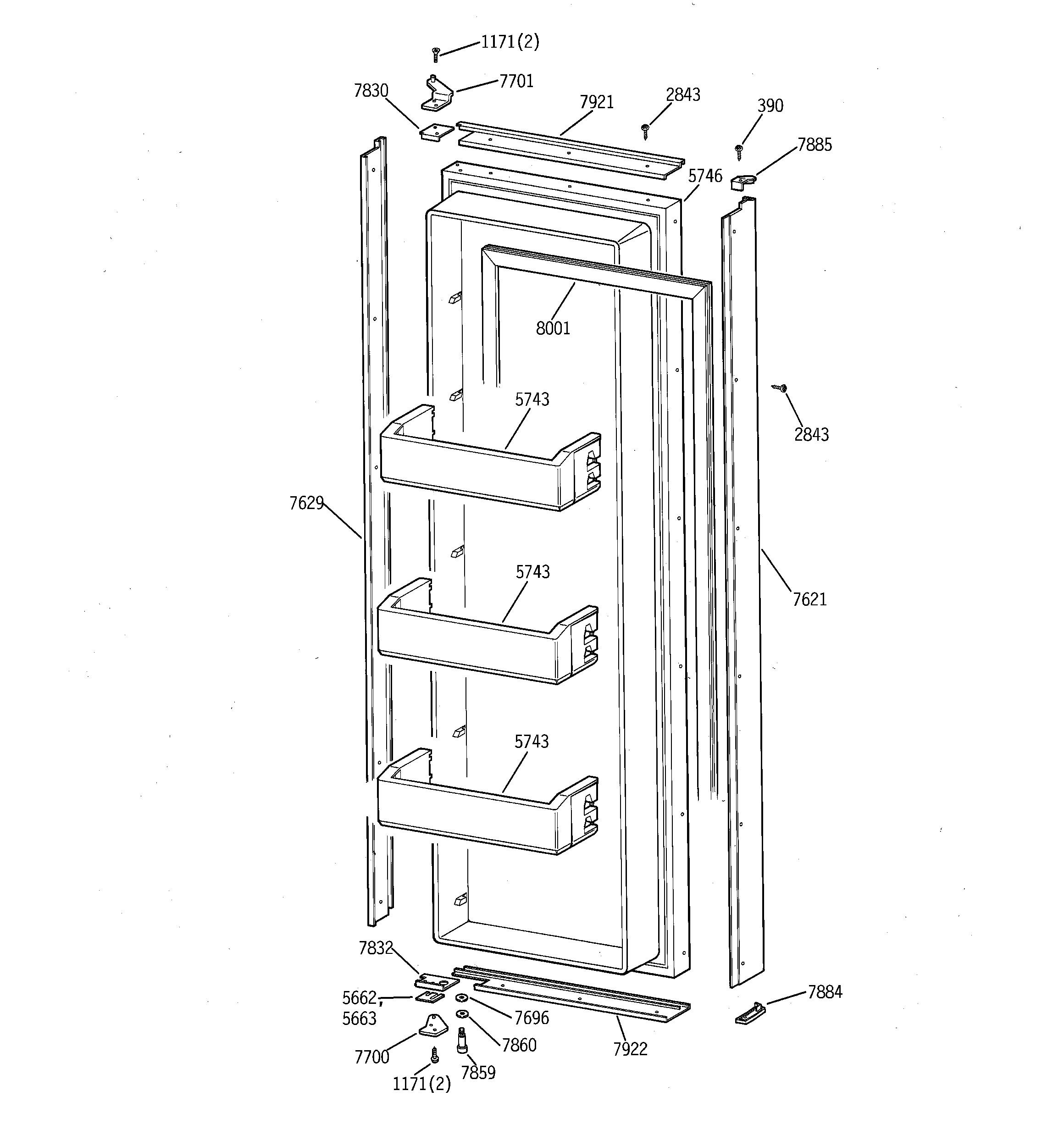 GE ZISW48DSE fresh food door diagram