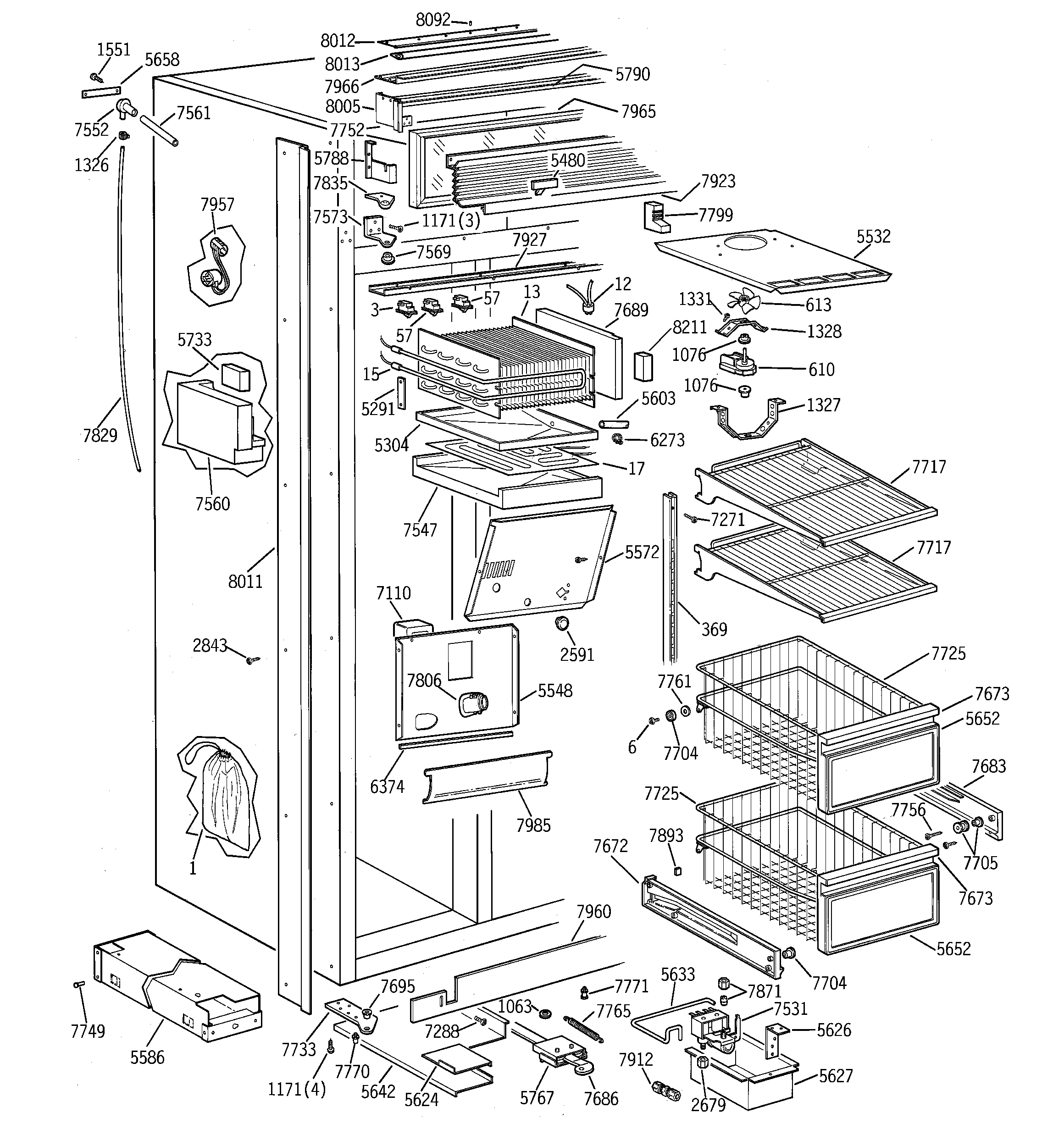 GE ZISW48DSE freezer section diagram