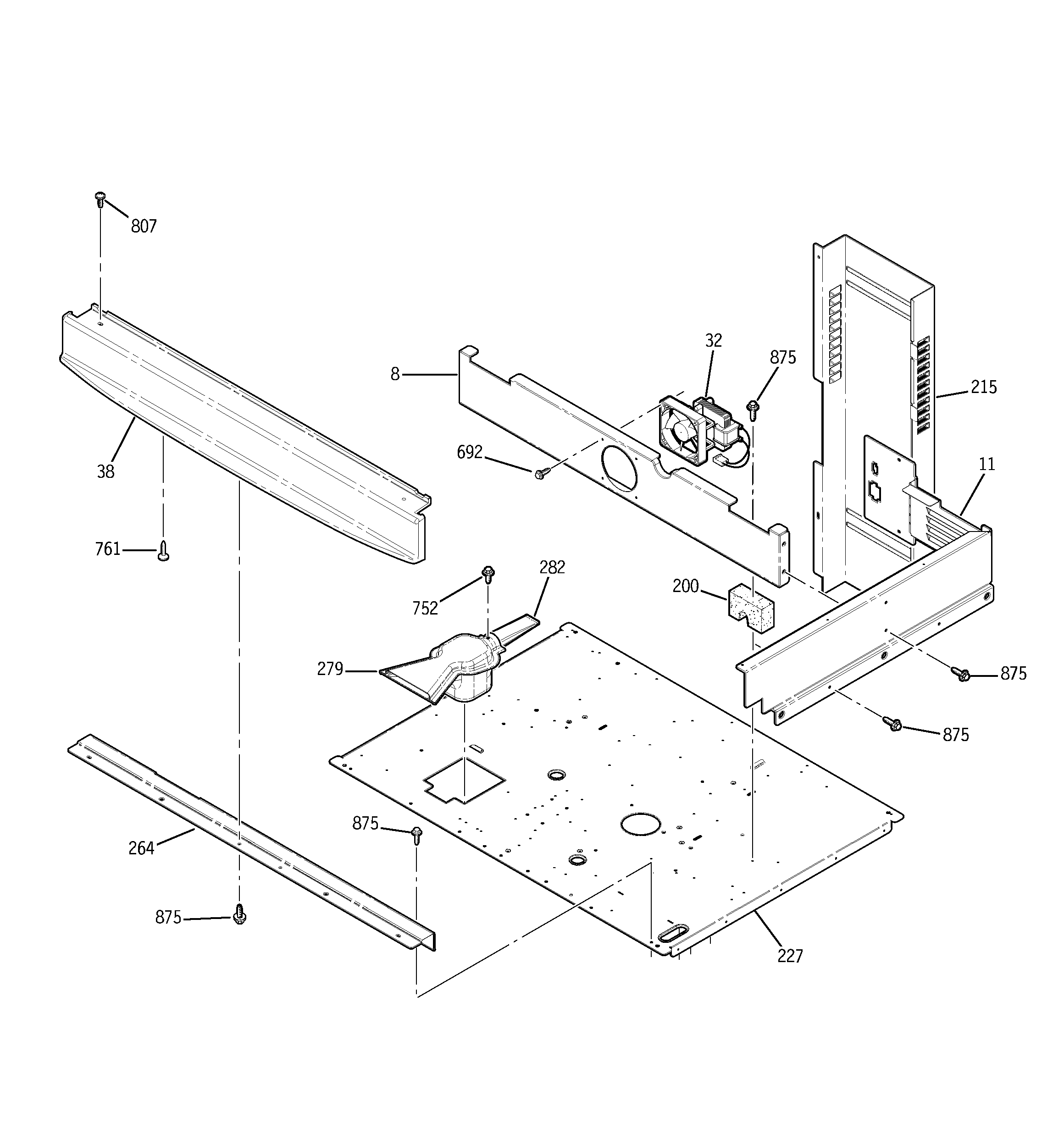 GE JTP28BF1BB center spacer diagram