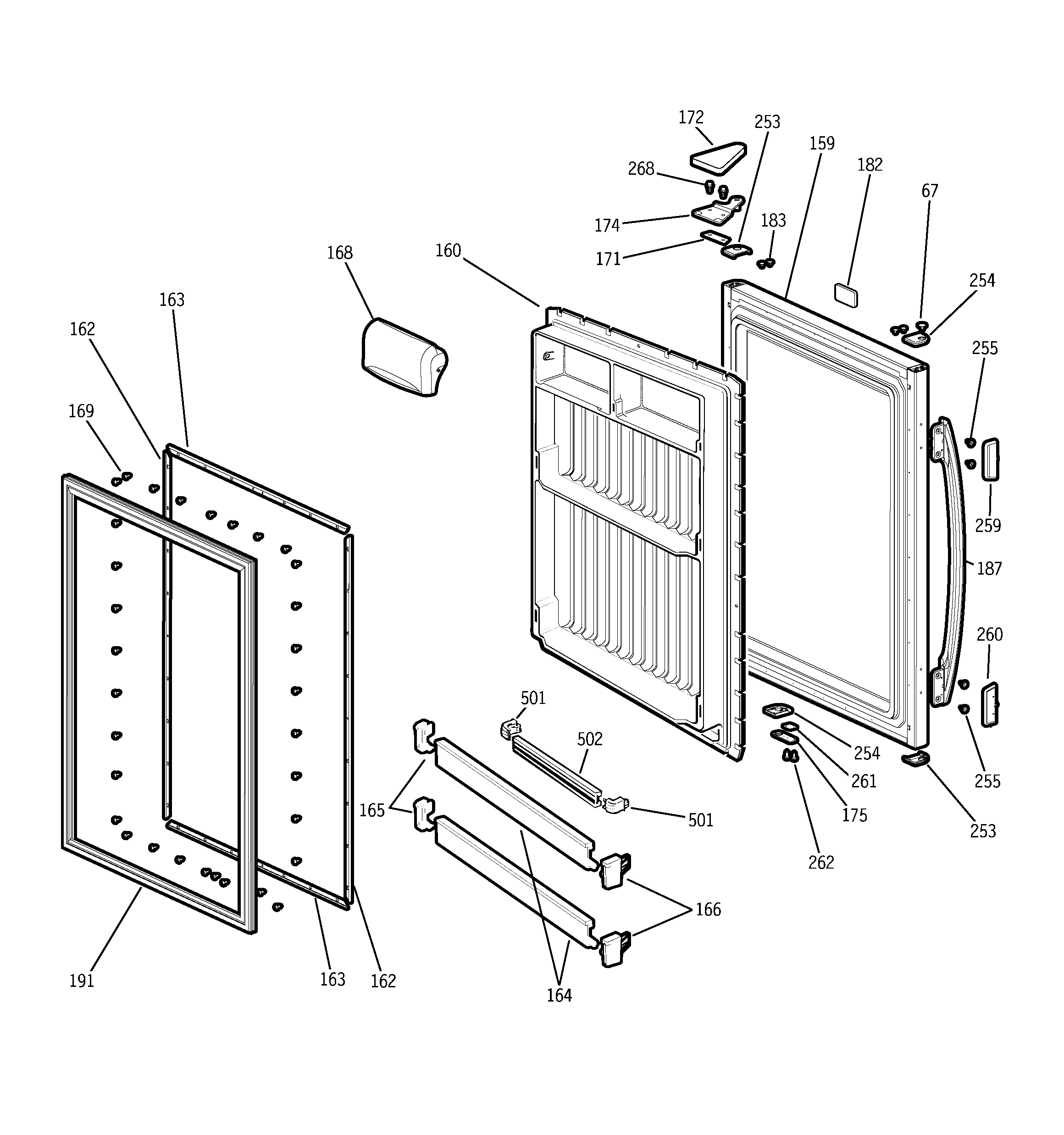 GE GBS18HBMCBB fresh food door diagram