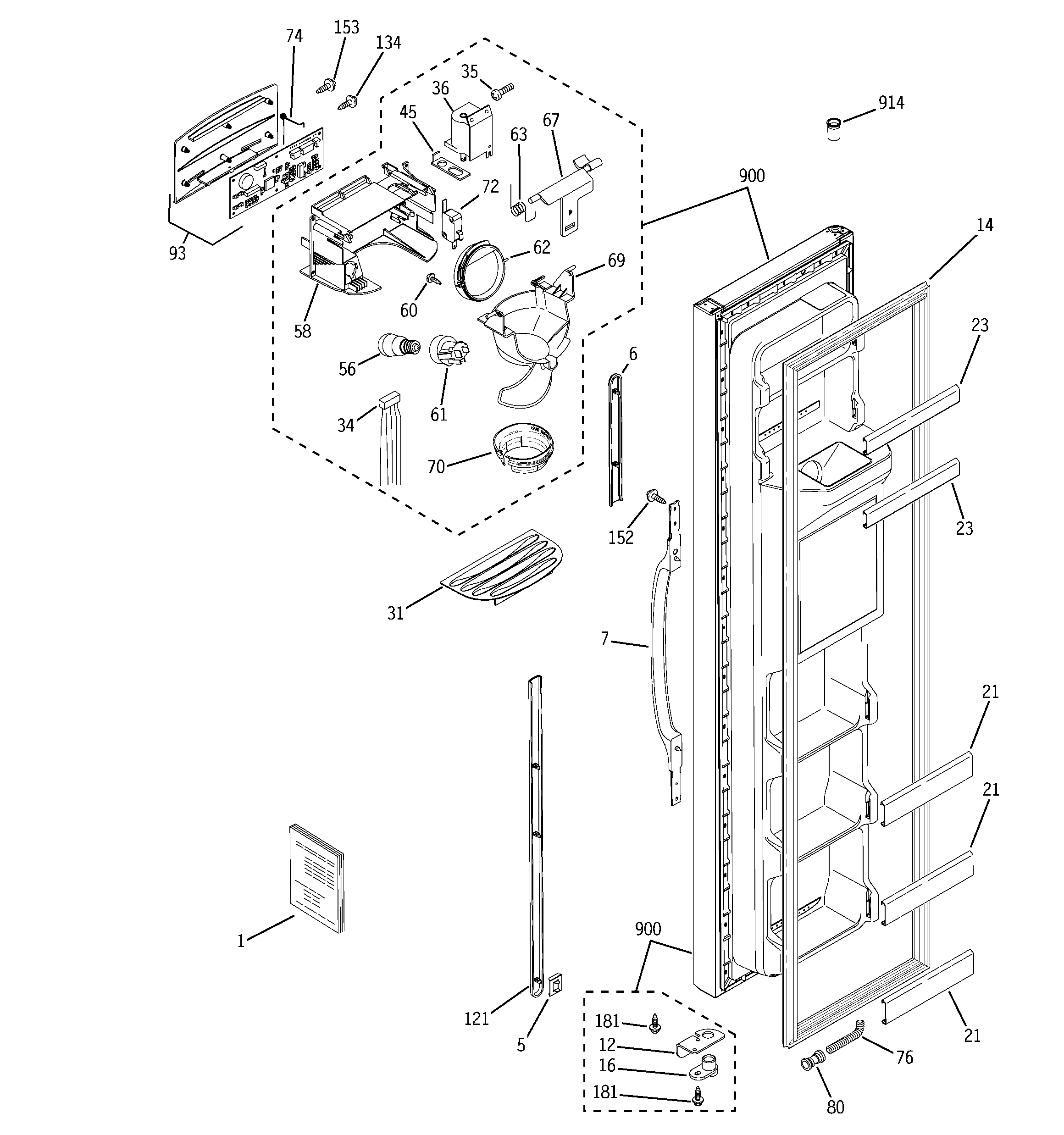 GE GSS22SGPABS freezer door diagram