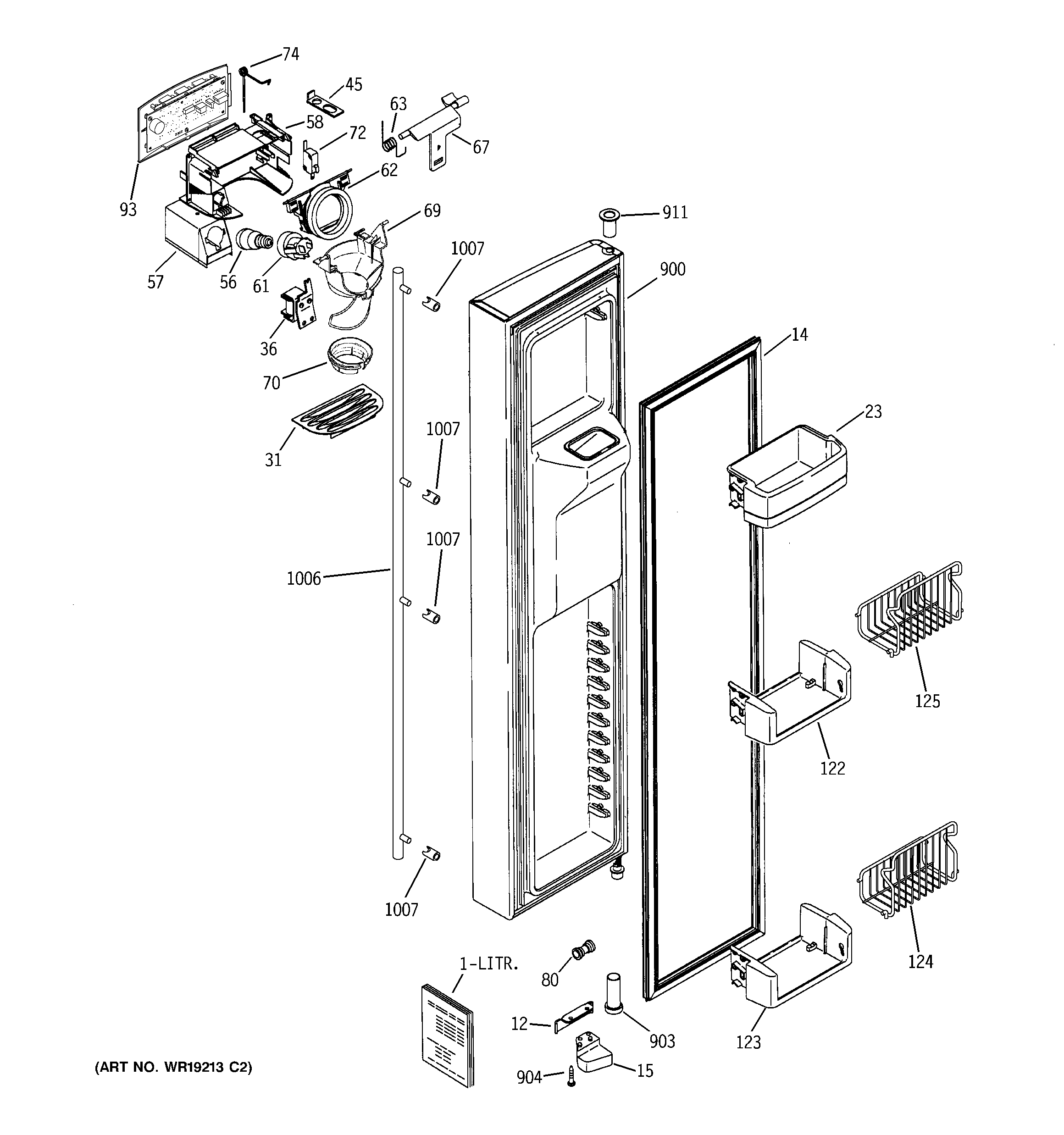 GE ZFSB23DNASS freezer door diagram