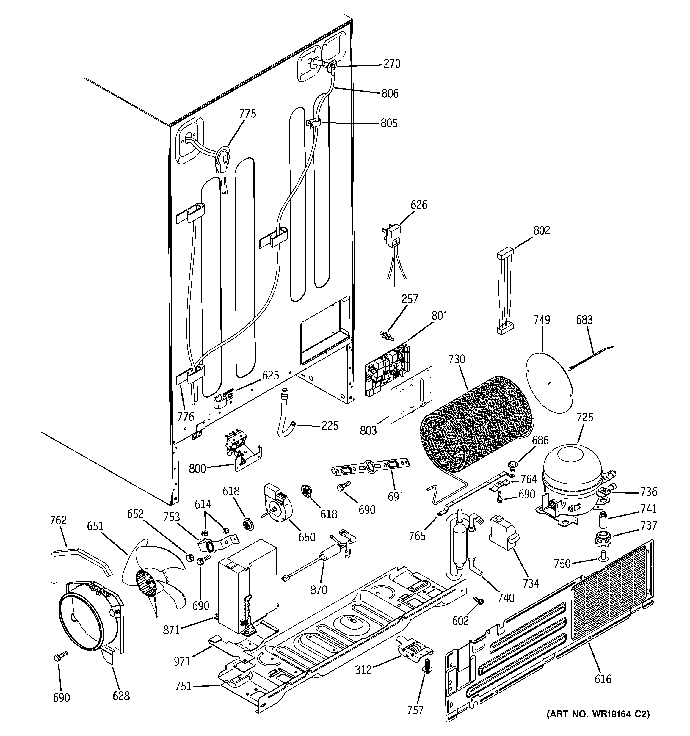 GE ZFSB23DNASS sealed system & mother board diagram