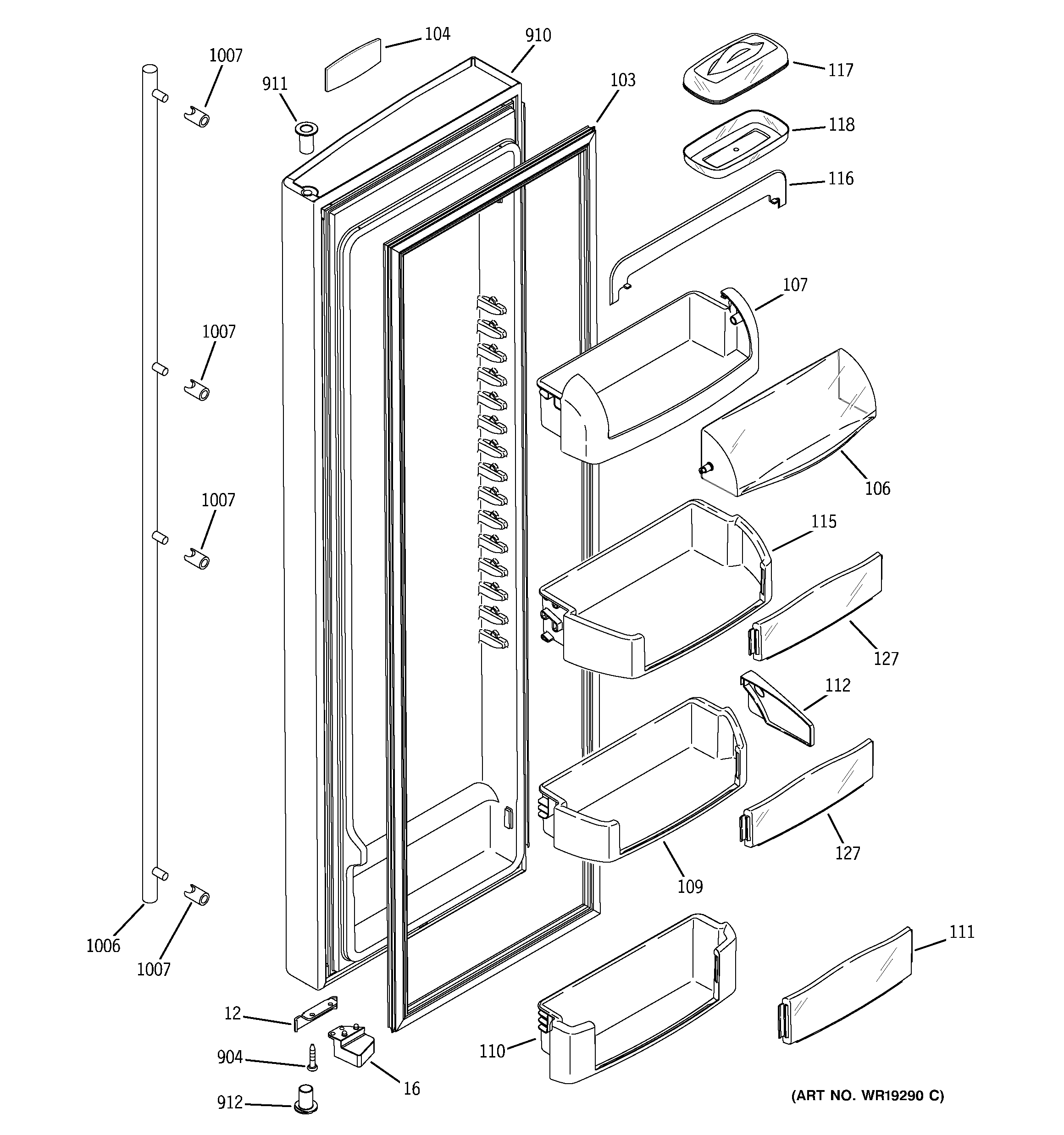 GE ZFSB23DNASS fresh food door diagram