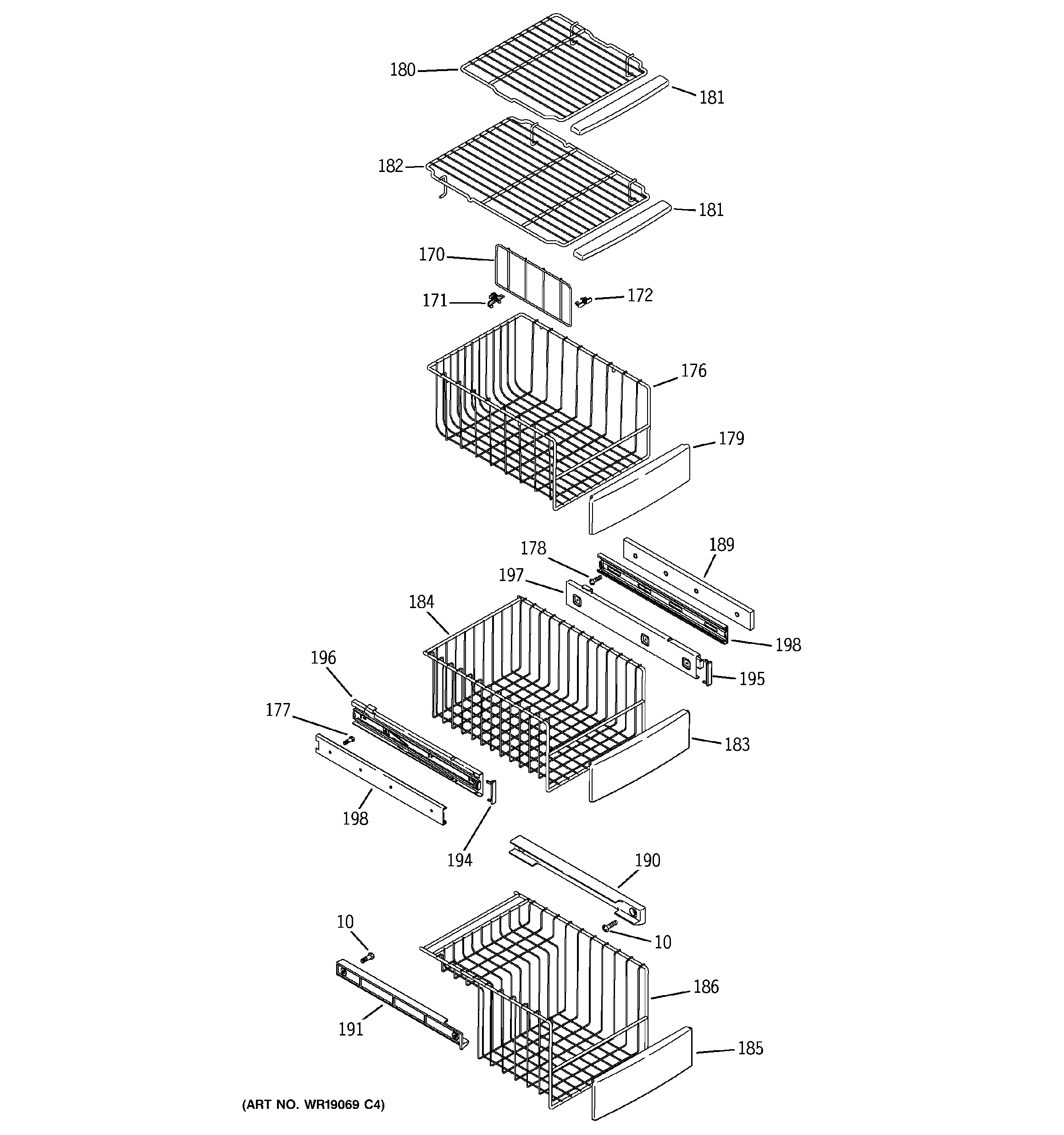 GE ZFSB23DNASS freezer shelves diagram