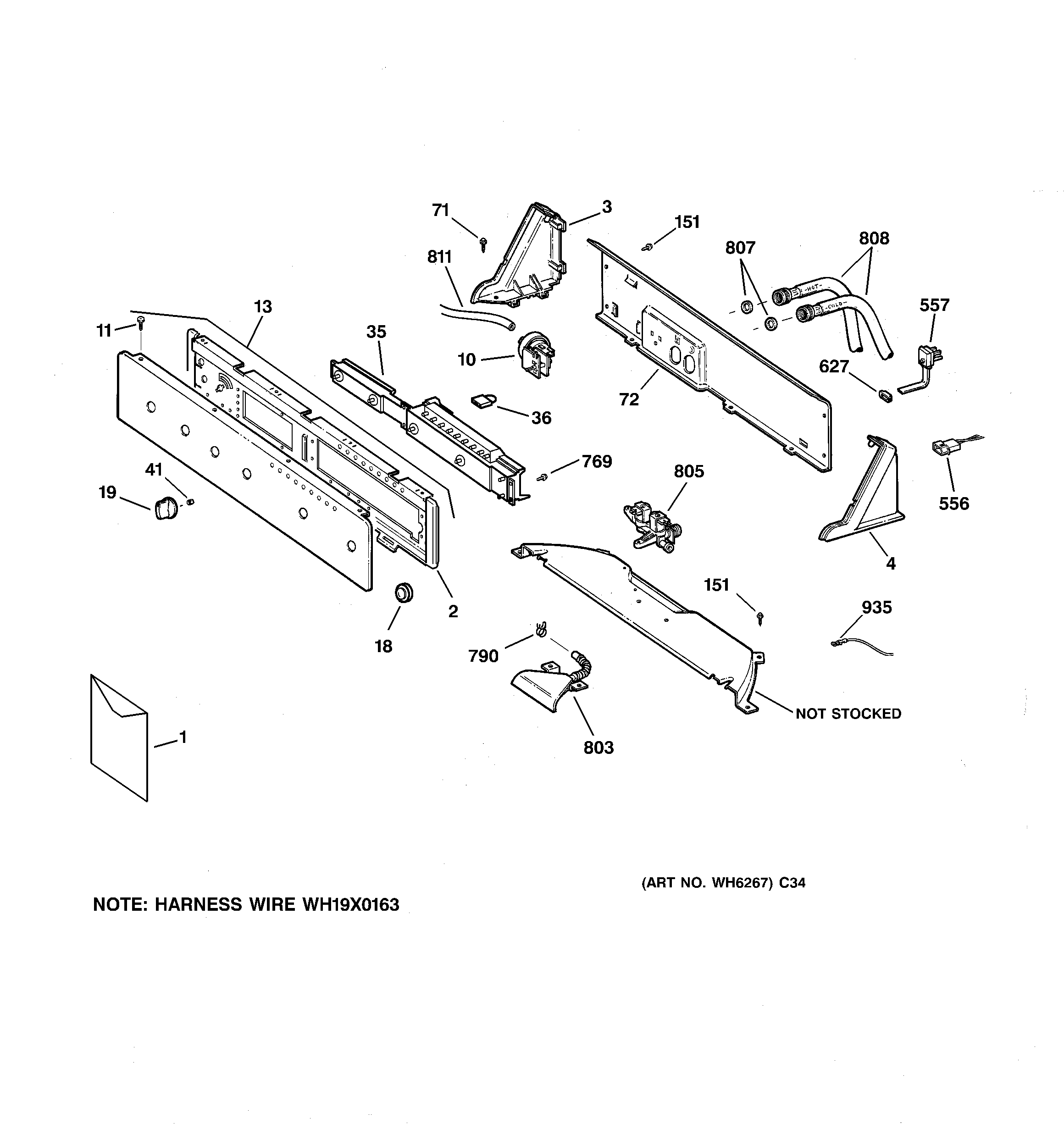 GE WJSE4150B3WW controls & backsplash diagram