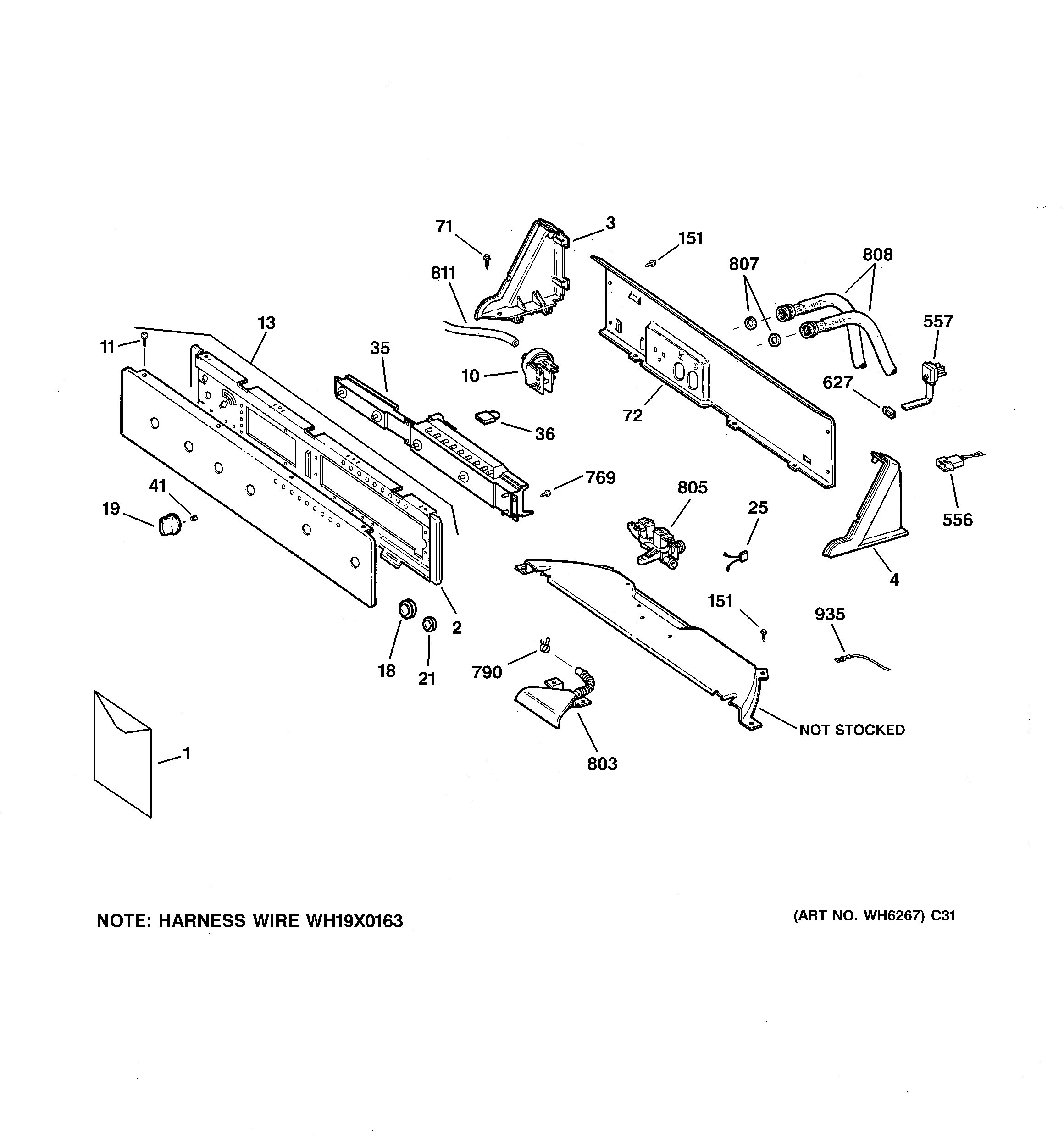 GE WNSE6280B3WW controls & backsplash diagram