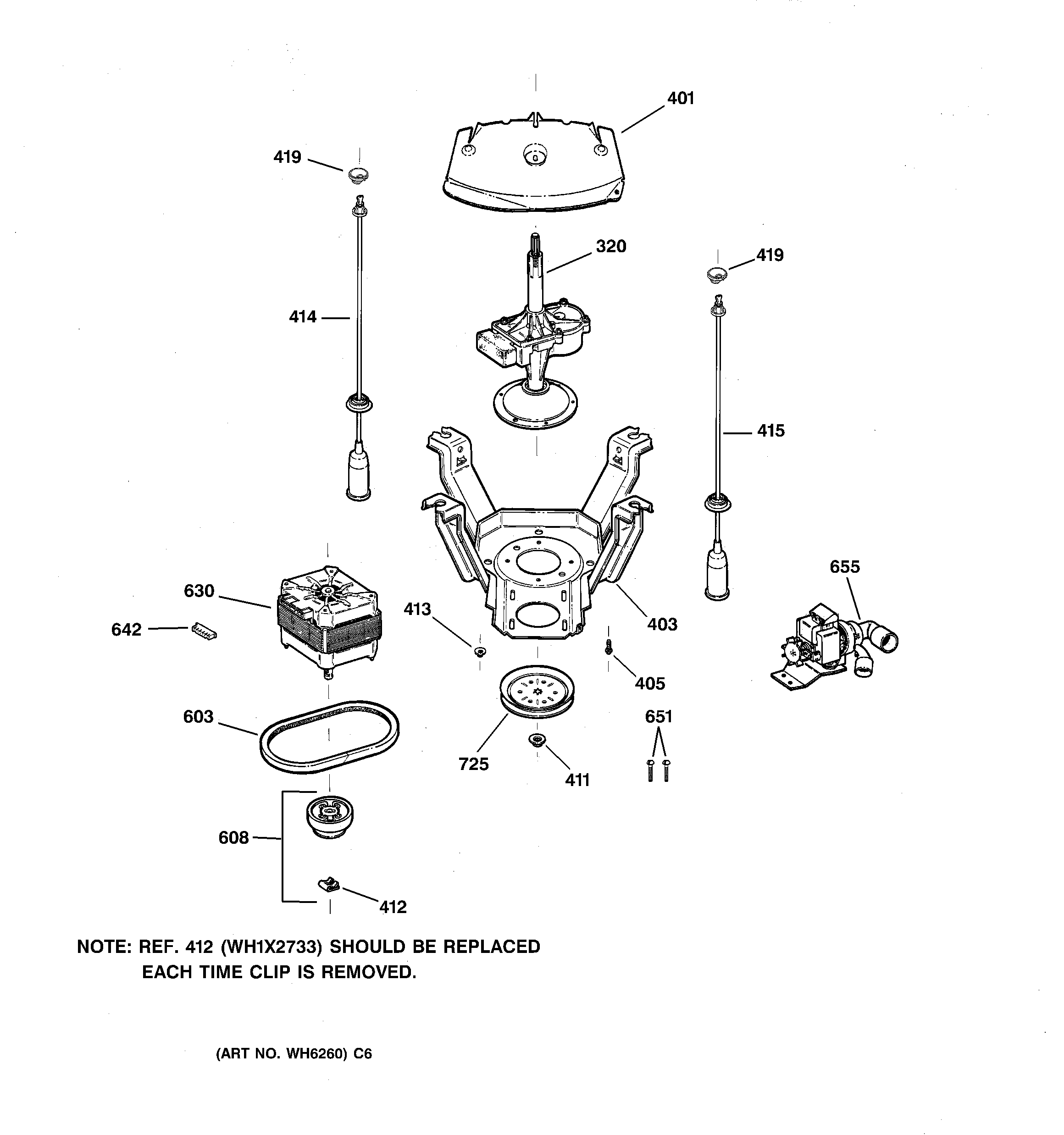 GE WNSE6280B3WW suspension, pump & drive components diagram