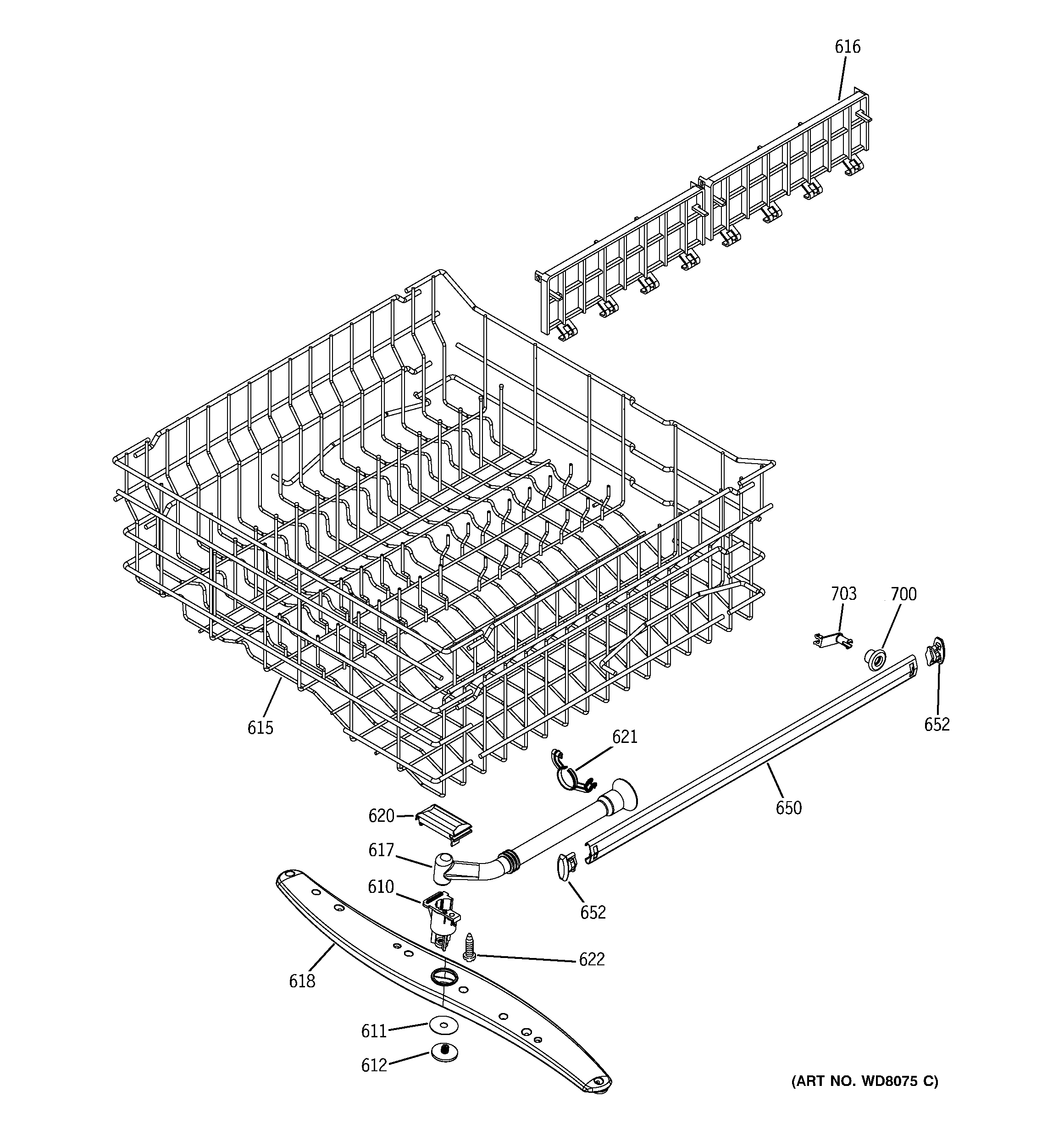 GE EDW4000G00BB upper rack assembly diagram