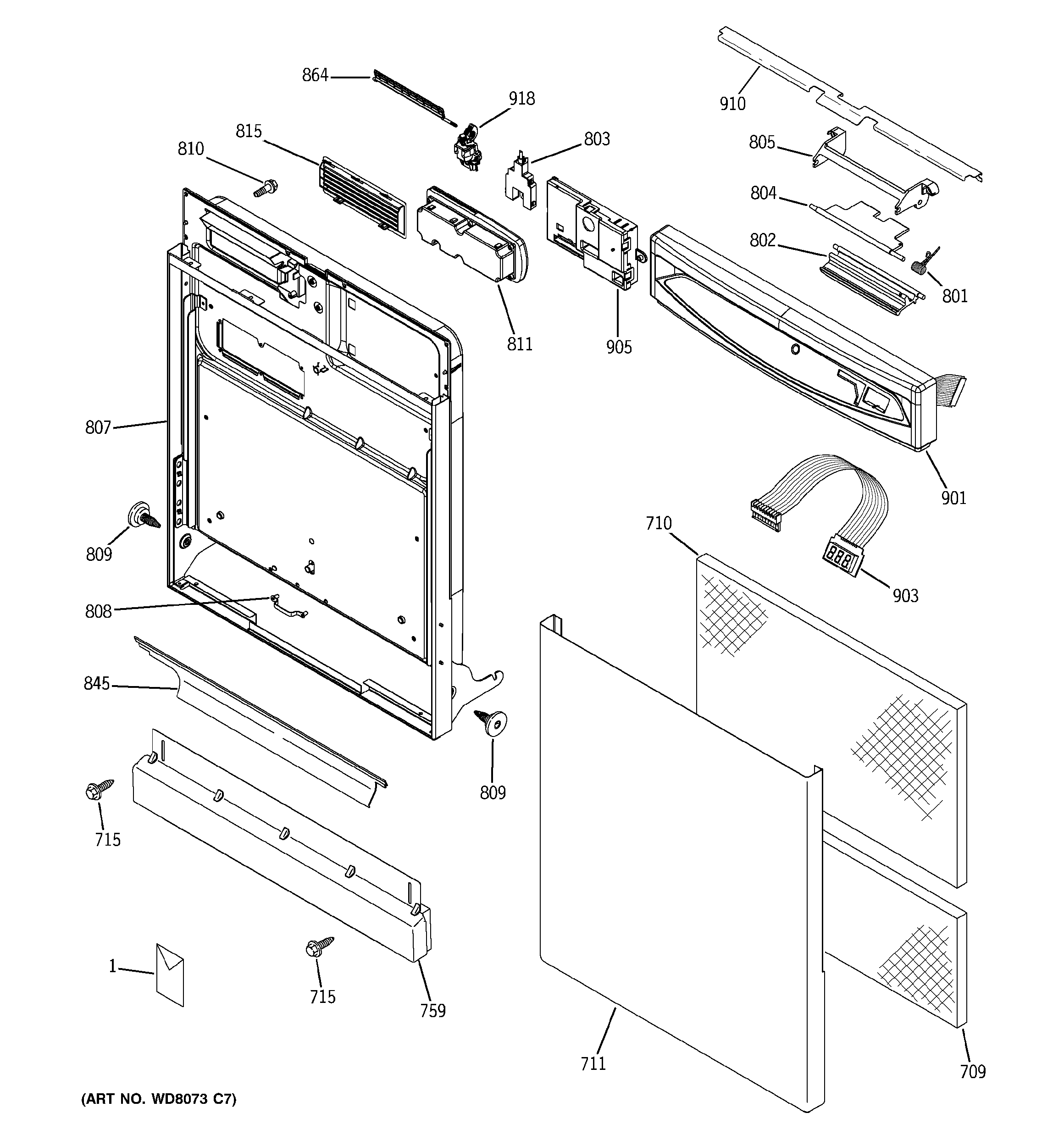 GE PDW7700G00BB escutcheon & door assembly diagram