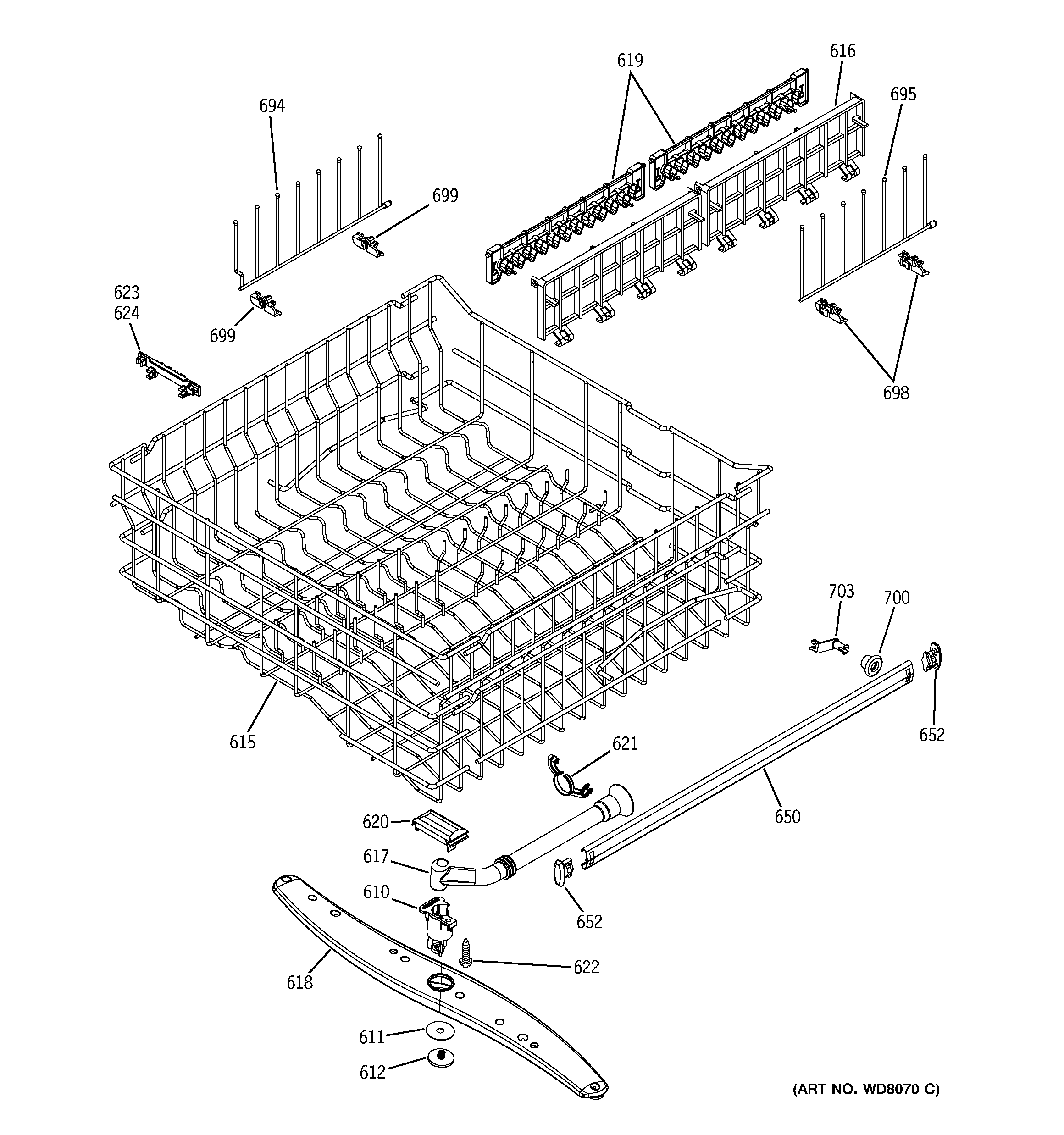 GE PDW7800G00BB upper rack assembly diagram