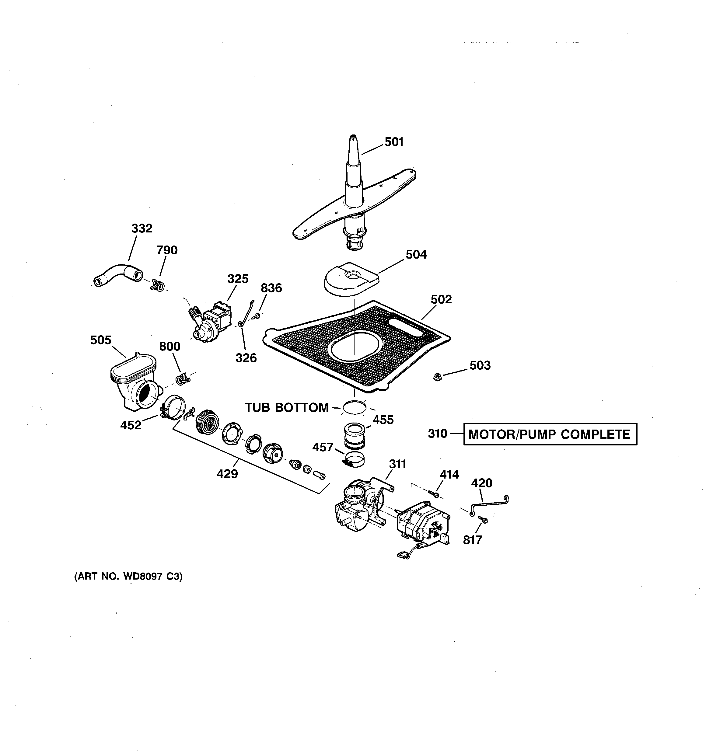 GE EDW2050F01CC motor-pump mechanism diagram