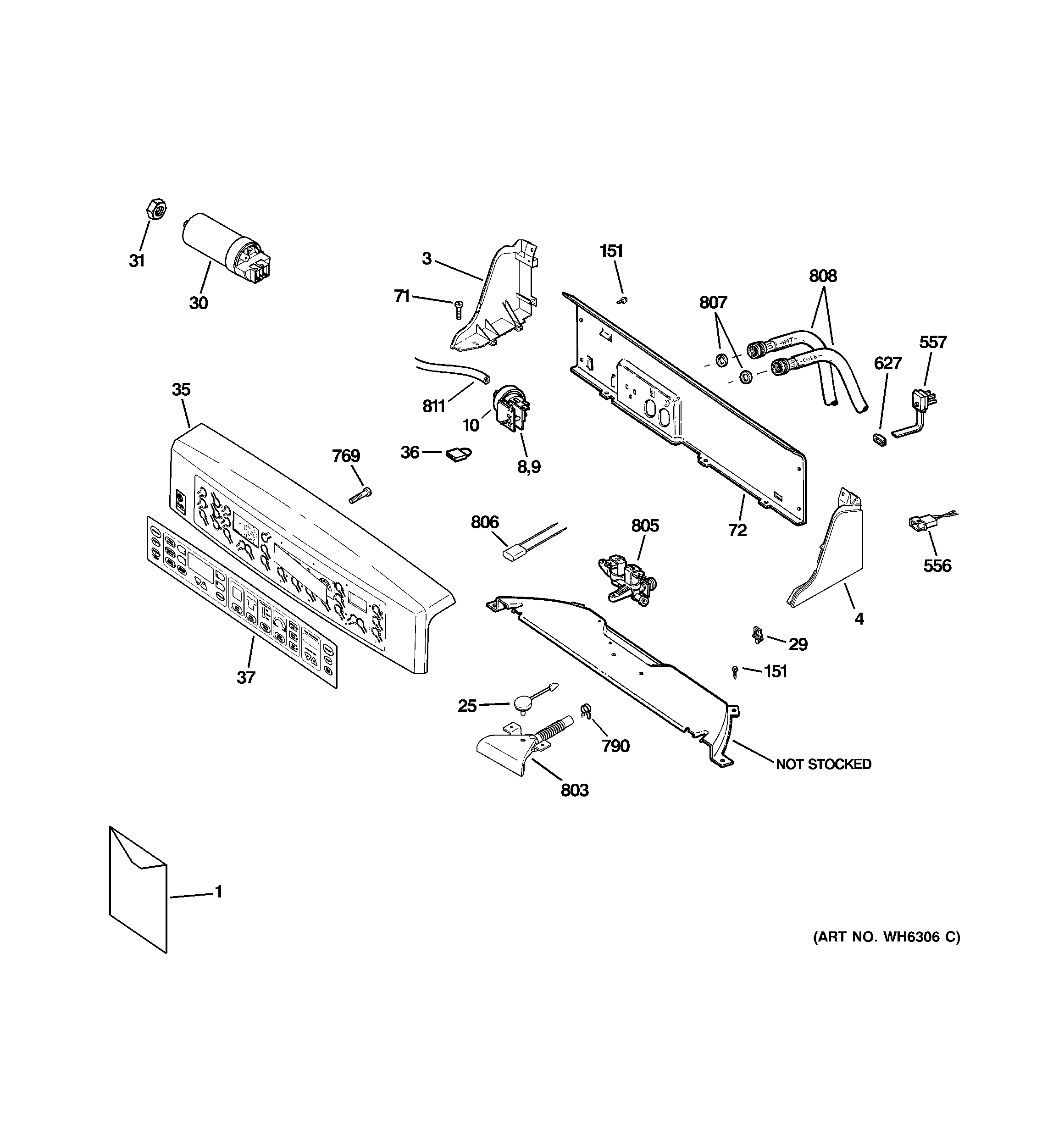 GE WPRB9220C0CC controls & backsplash diagram