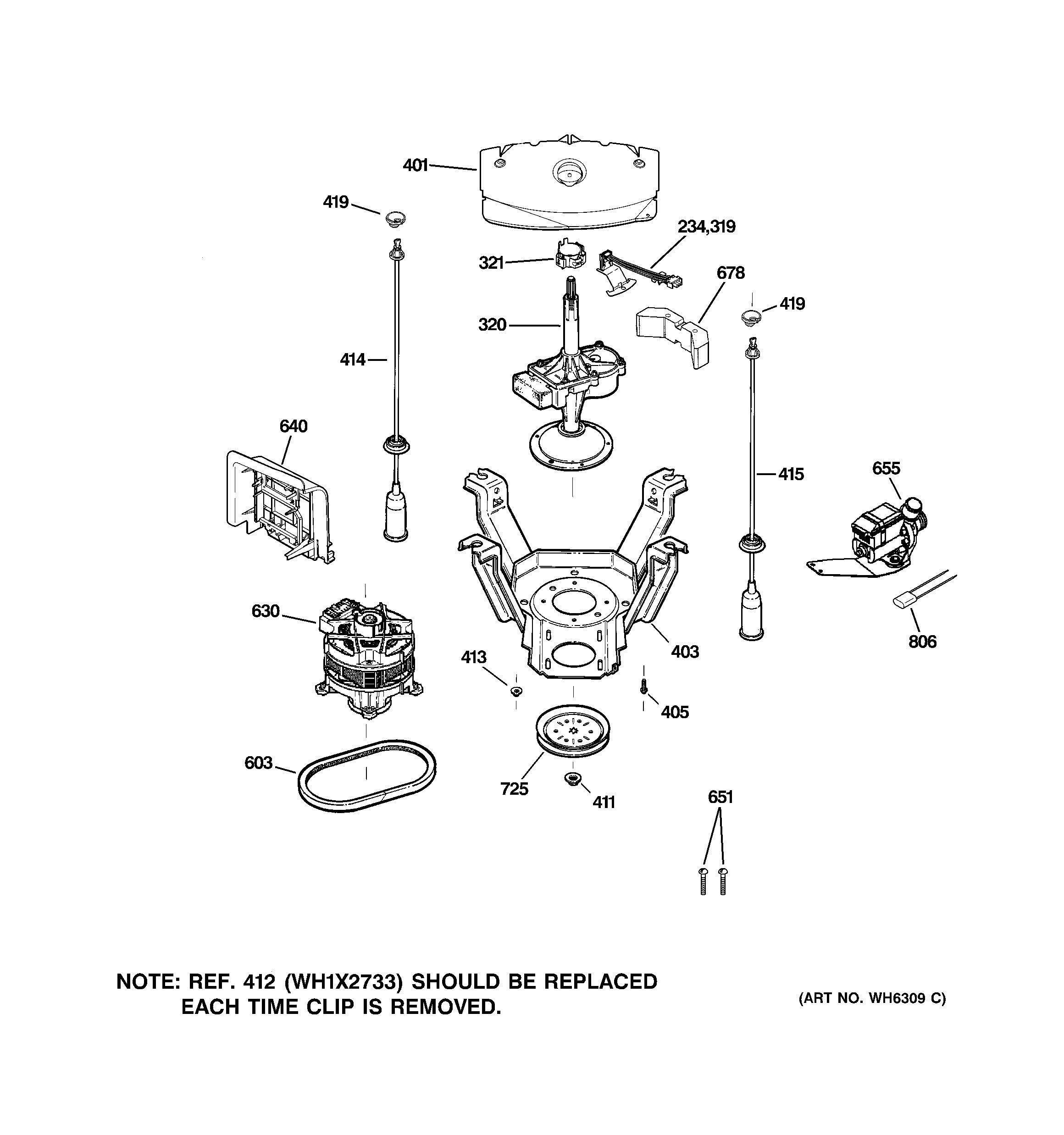 GE WPRB9220C0CC suspension, pump & drive components diagram
