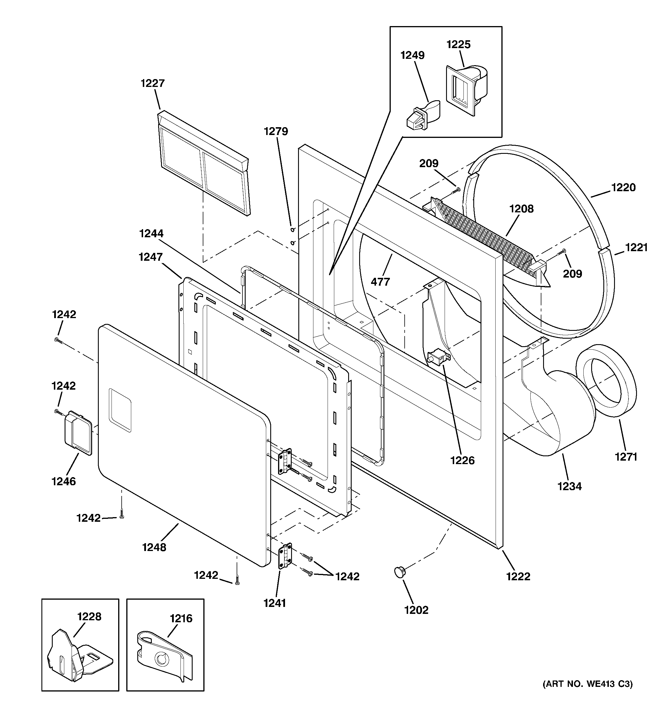 Hotpoint NVL333GB4WW front panel & door diagram