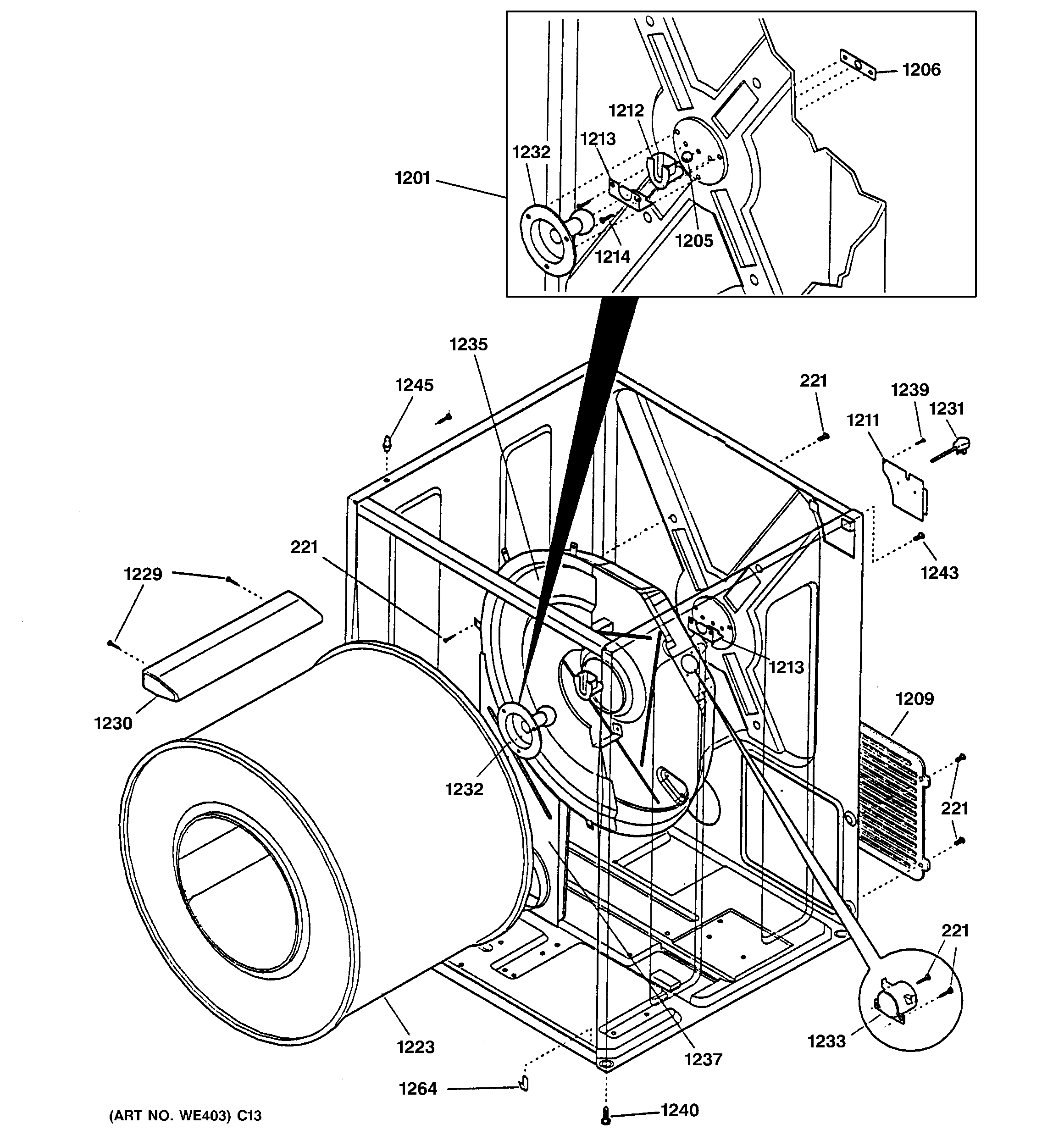 Hotpoint NVL333GY0WW cabinet & drum diagram
