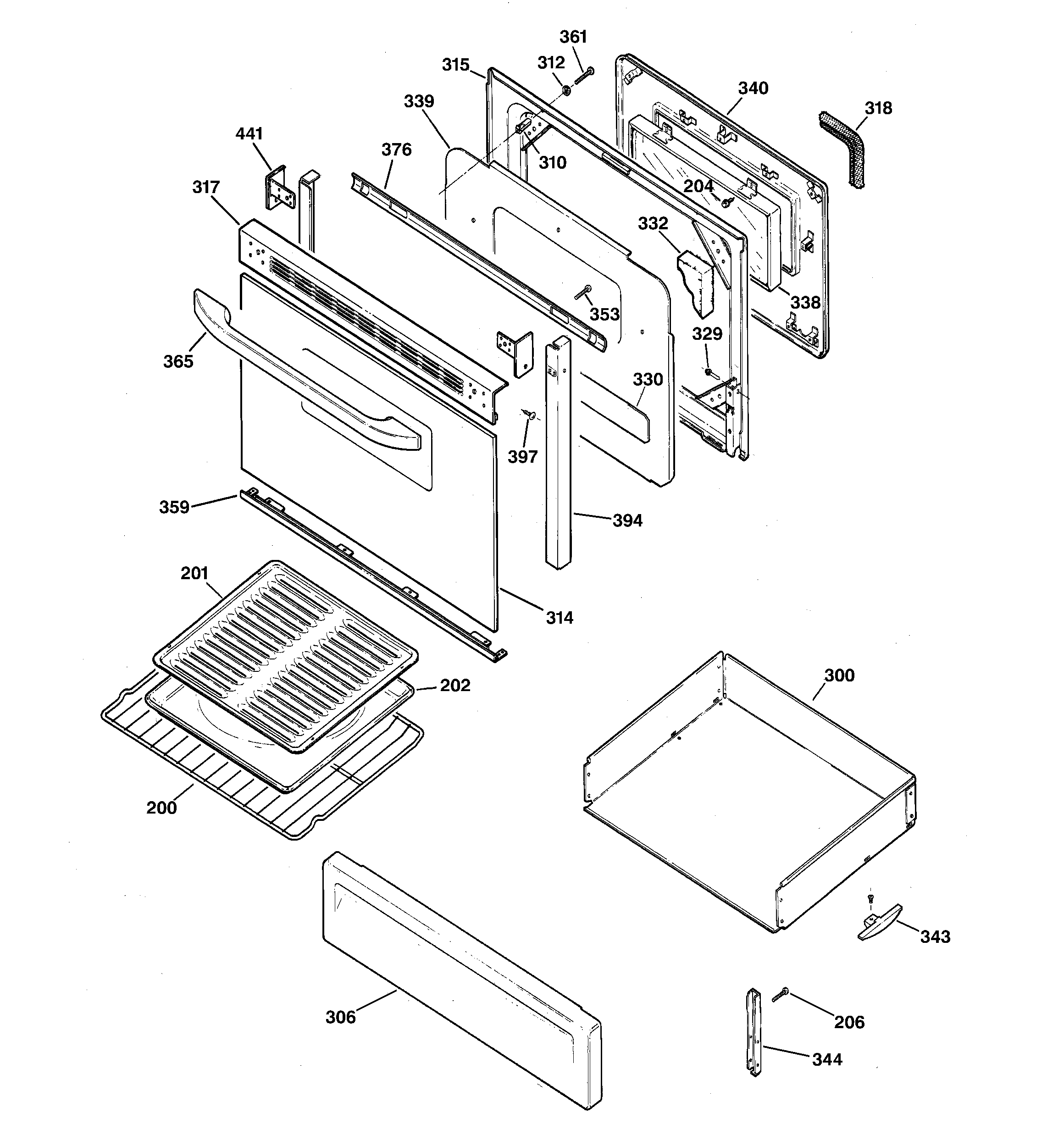 Hotpoint RGB745WEA7WW door & drawer parts diagram