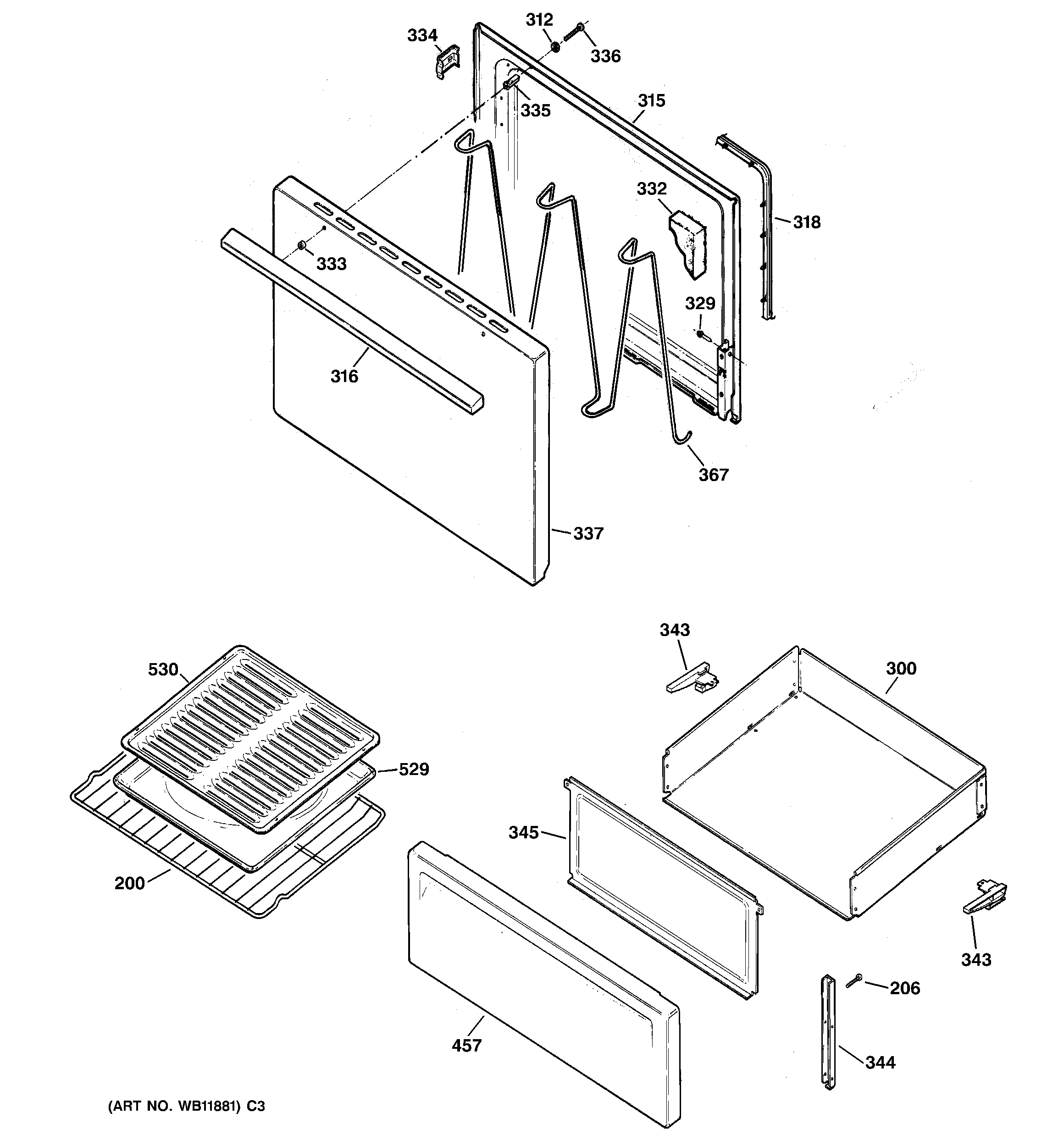 Kenmore 36262781003 door & drawer parts diagram
