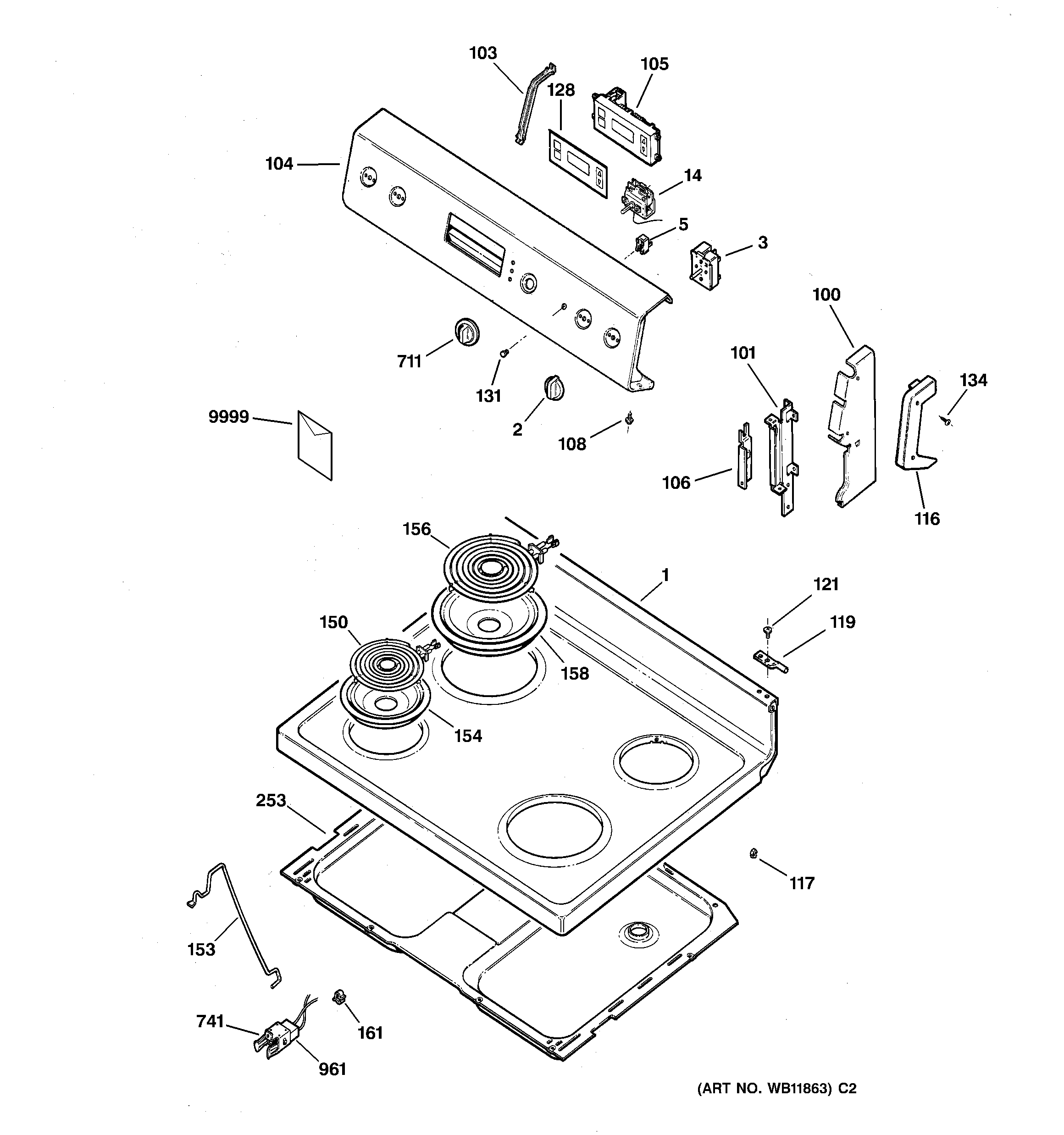 Kenmore 36291200103 control panel & cooktop diagram