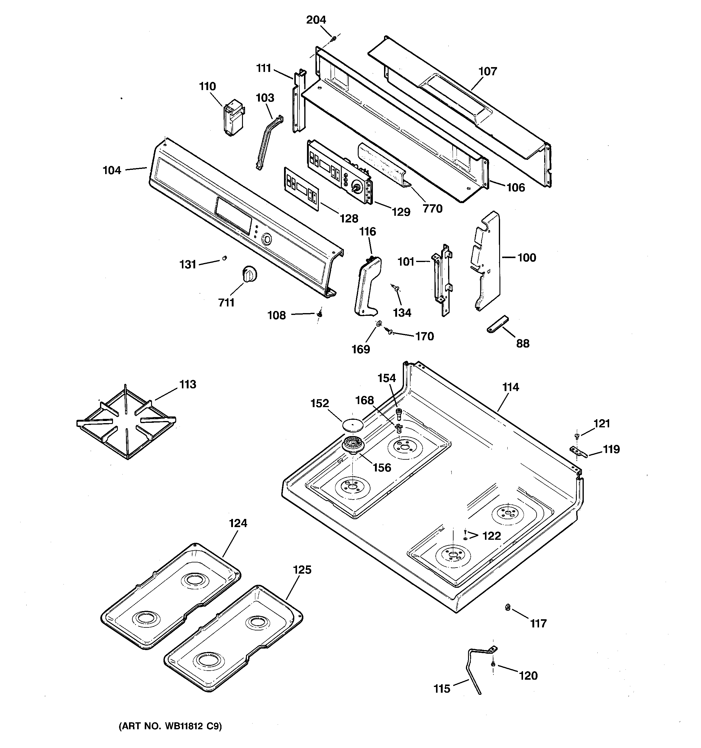 Kenmore 36275320102 control panel & cooktop diagram