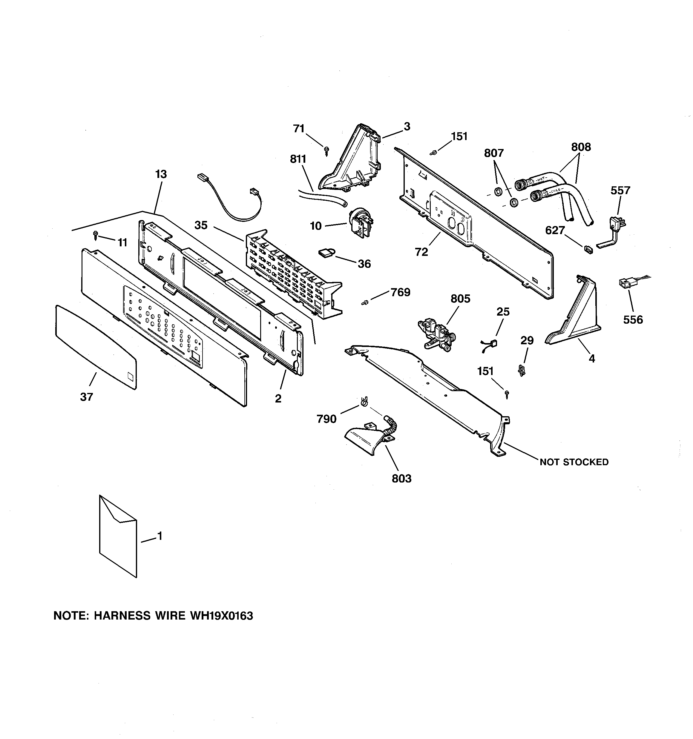 GE WNCD2050B9WC controls & backsplash diagram