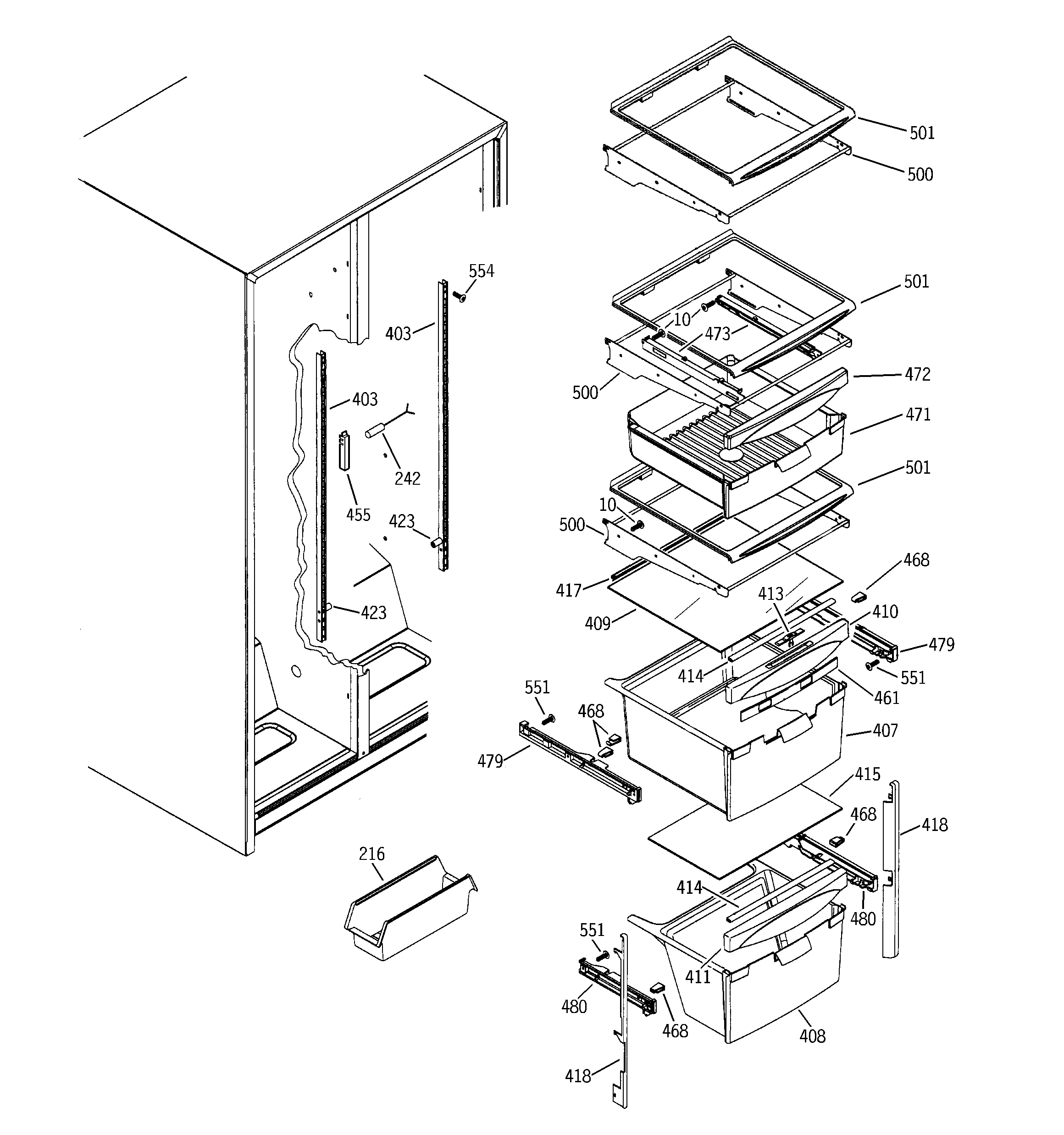 GE GSS25SGMFBS fresh food shelves diagram
