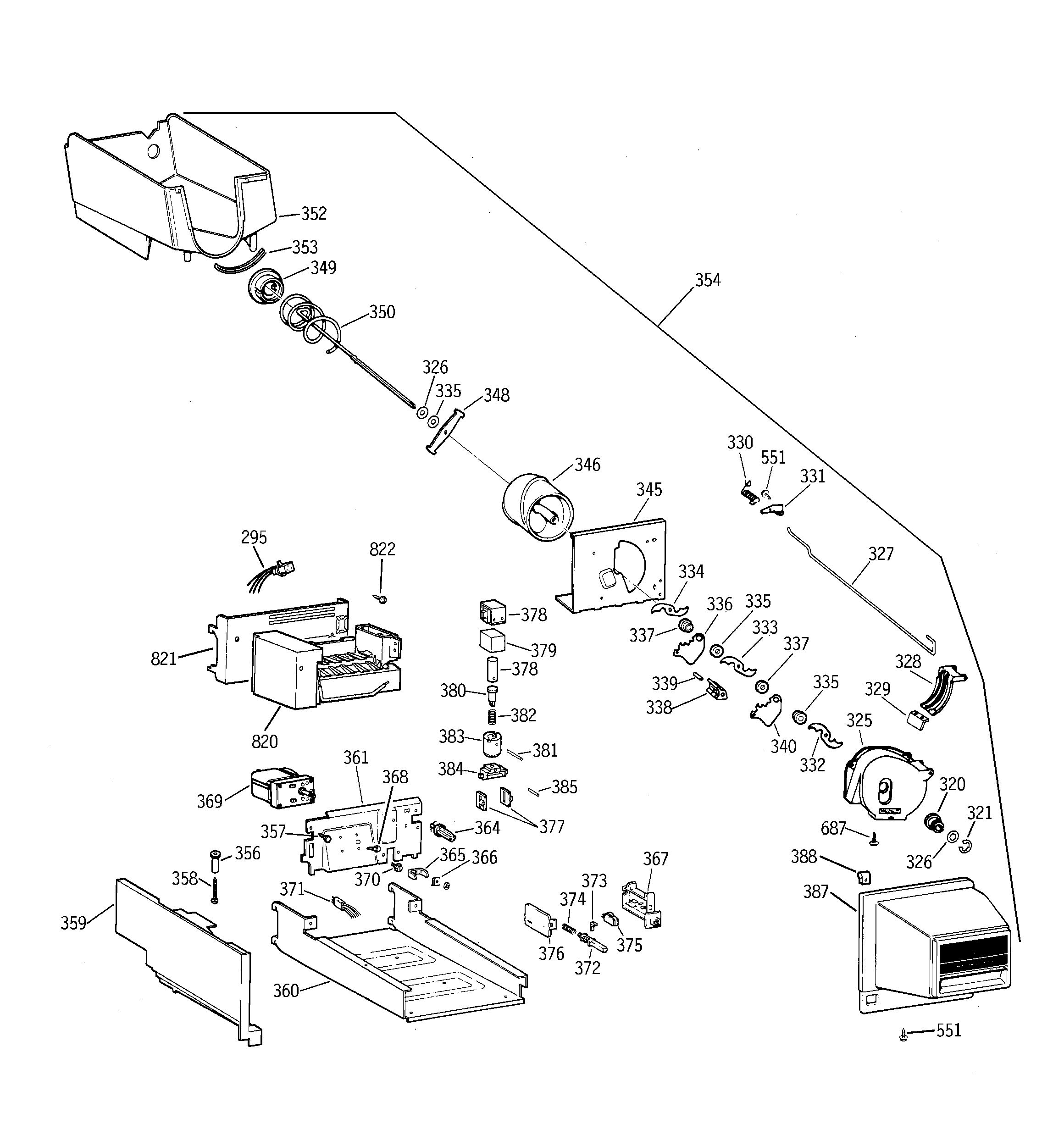 GE TNX22PRCBRCC ice bucket diagram