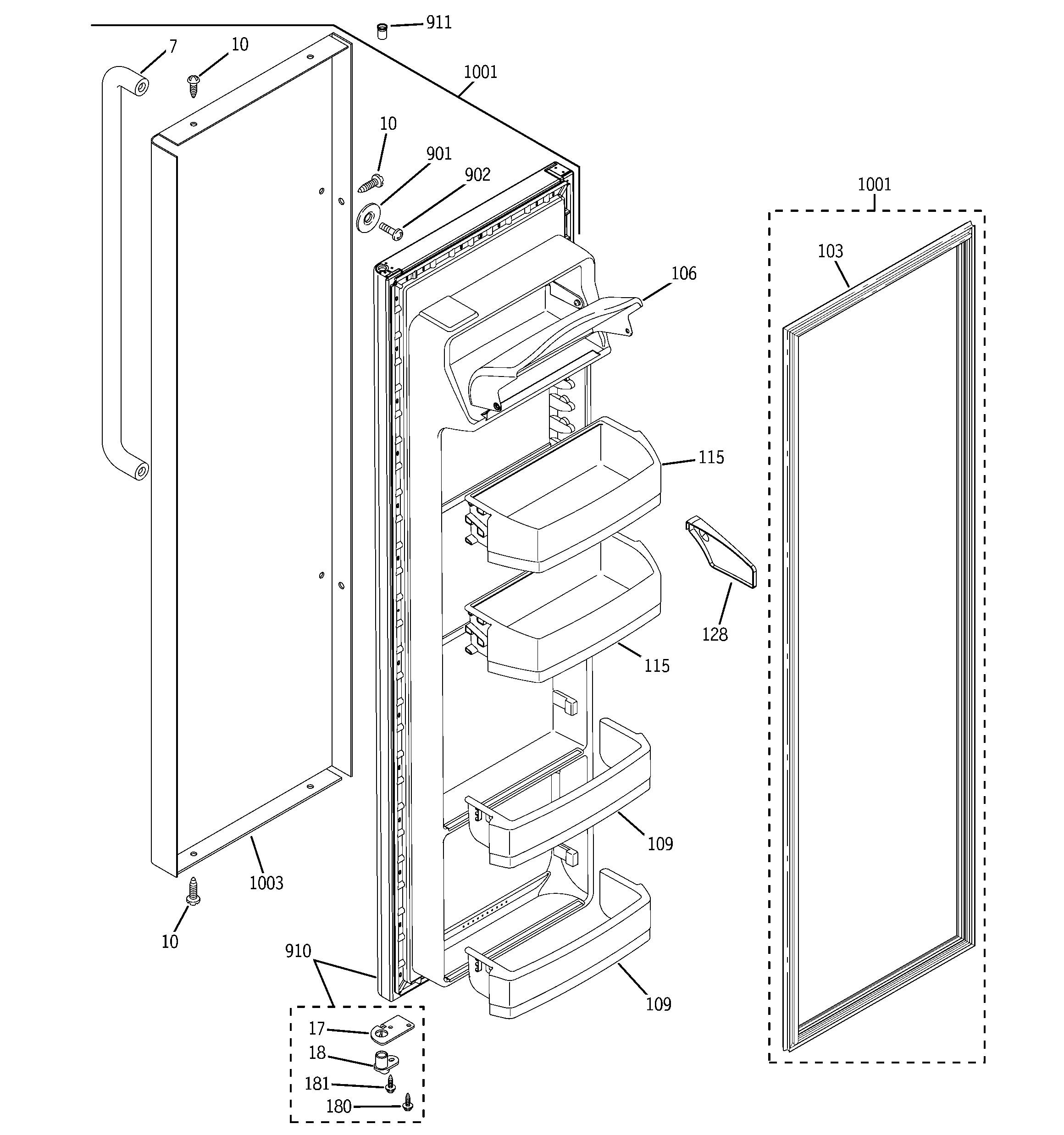GE GSH25SGPASS fresh food door diagram