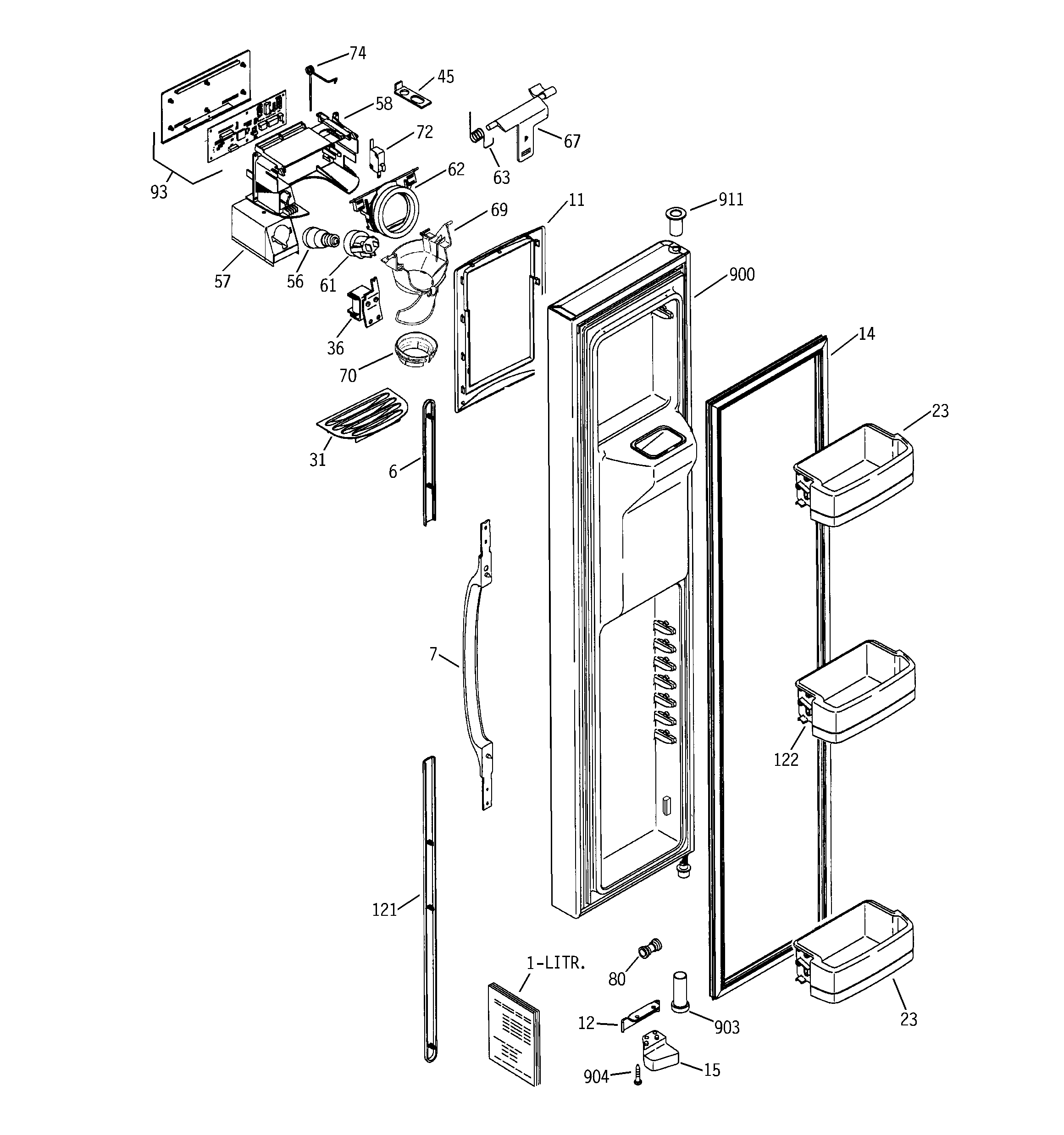 GE GSS25XGNAWW freezer door diagram