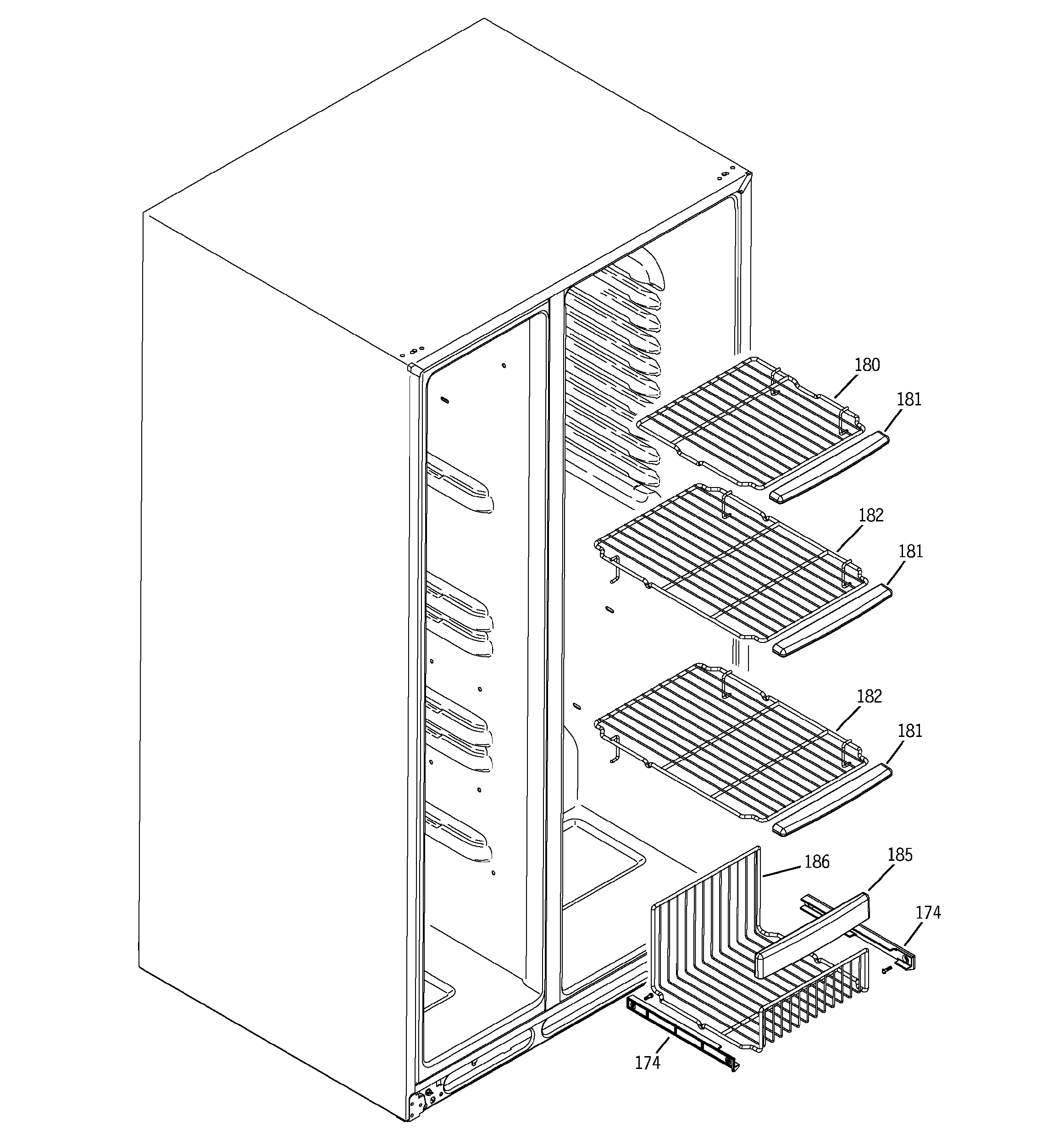 GE GSS25XGNAWW freezer shelves diagram