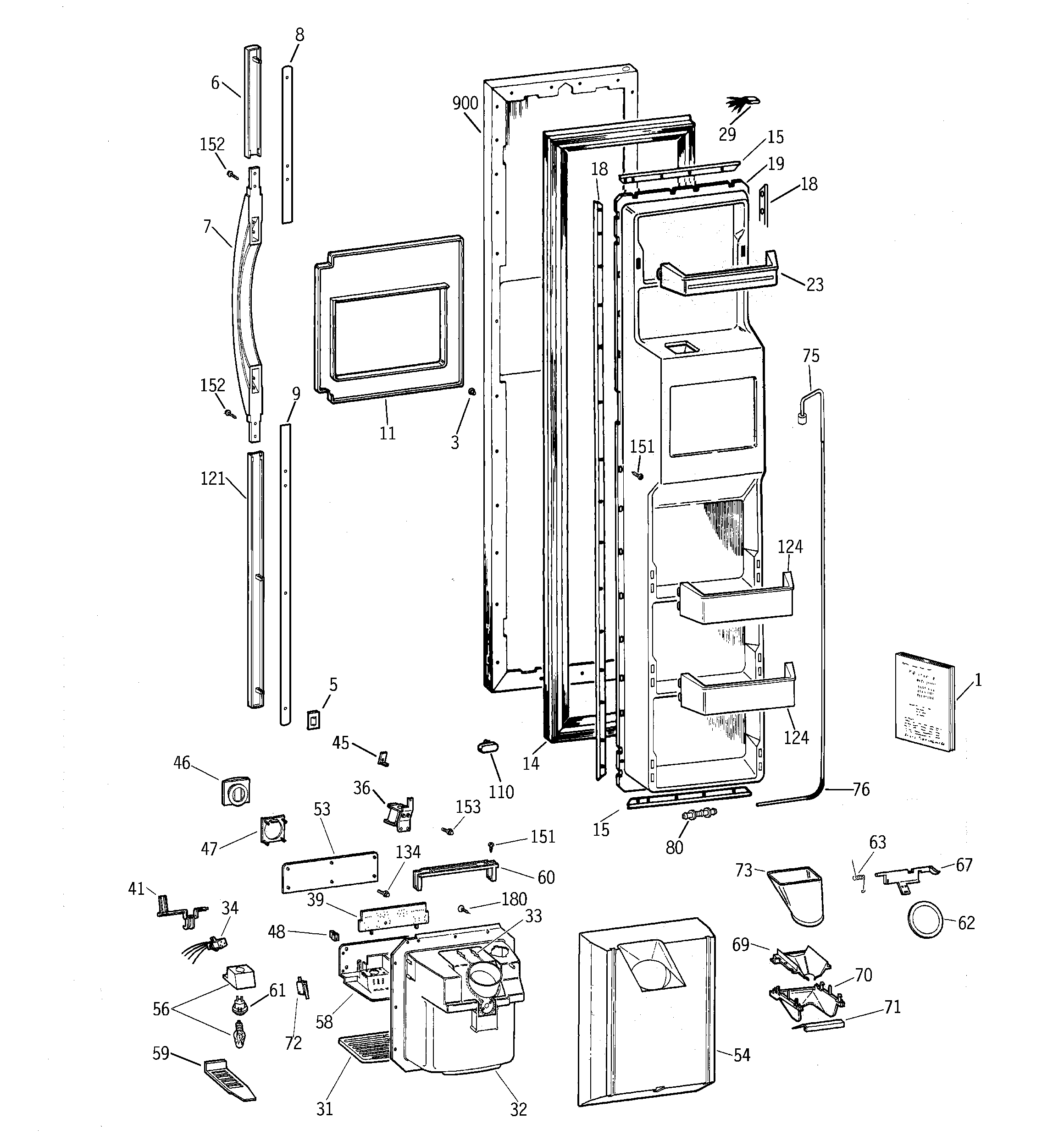 GE TPG21PRDAWW freezer door diagram