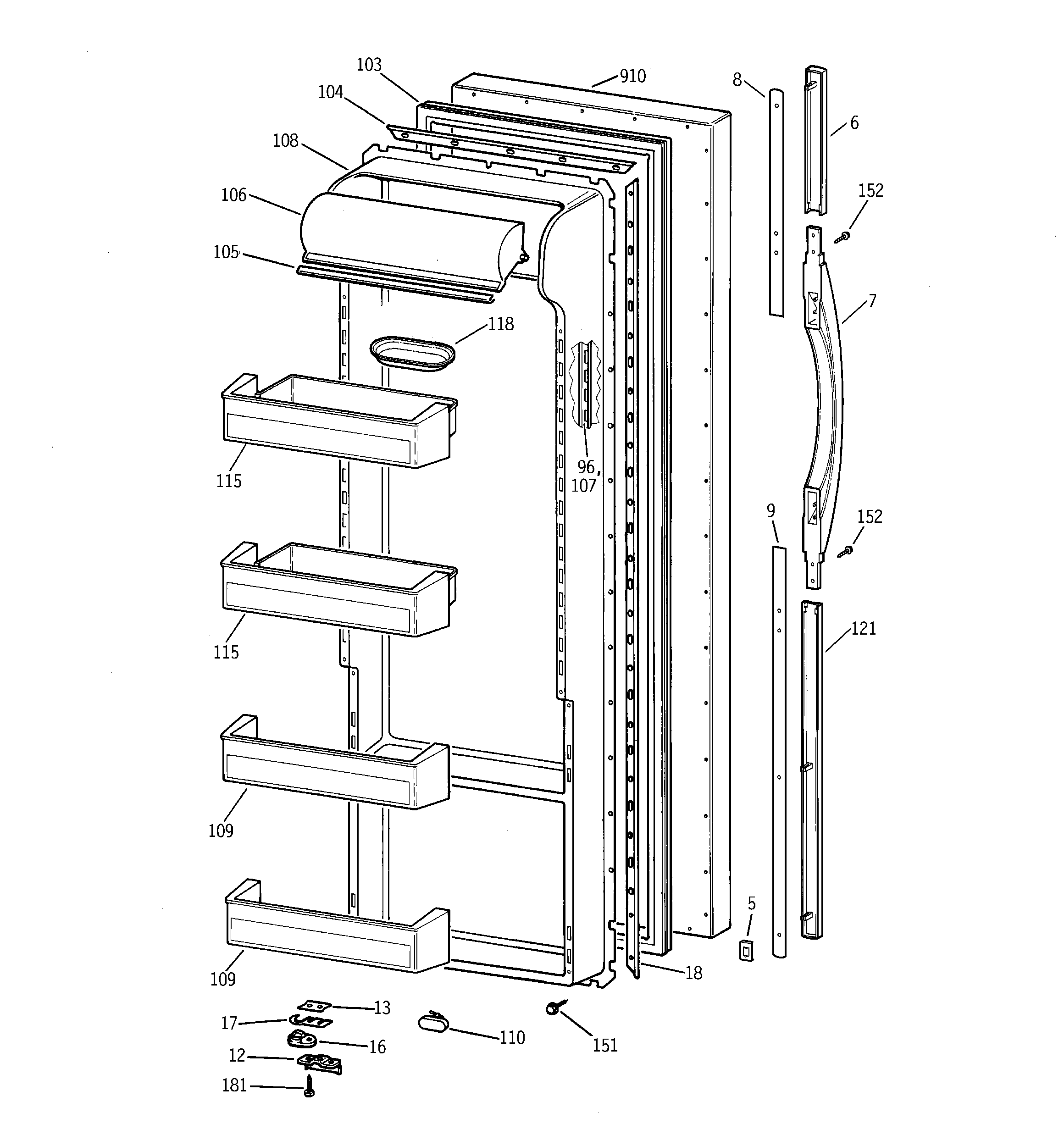 GE TPG21PRDAWW fresh food door diagram