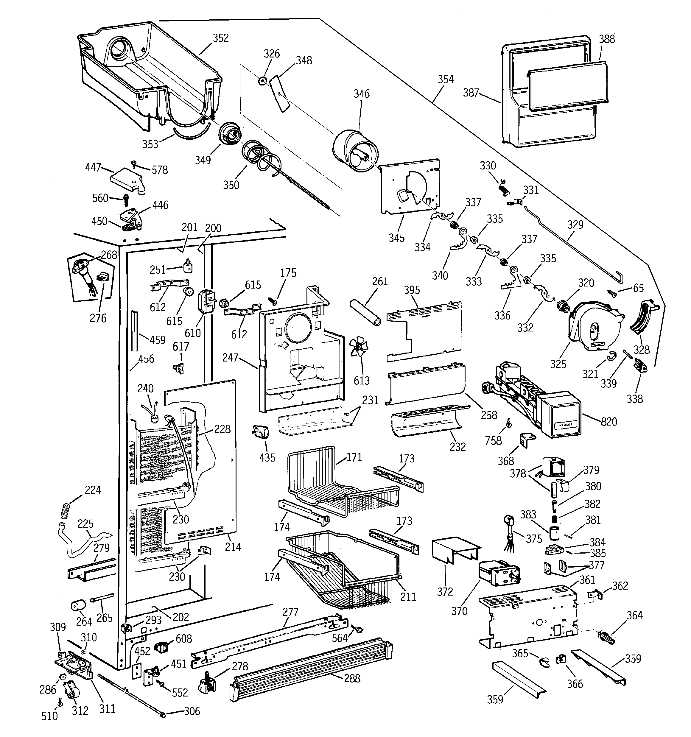 GE TPG21PRDAWW freezer section diagram