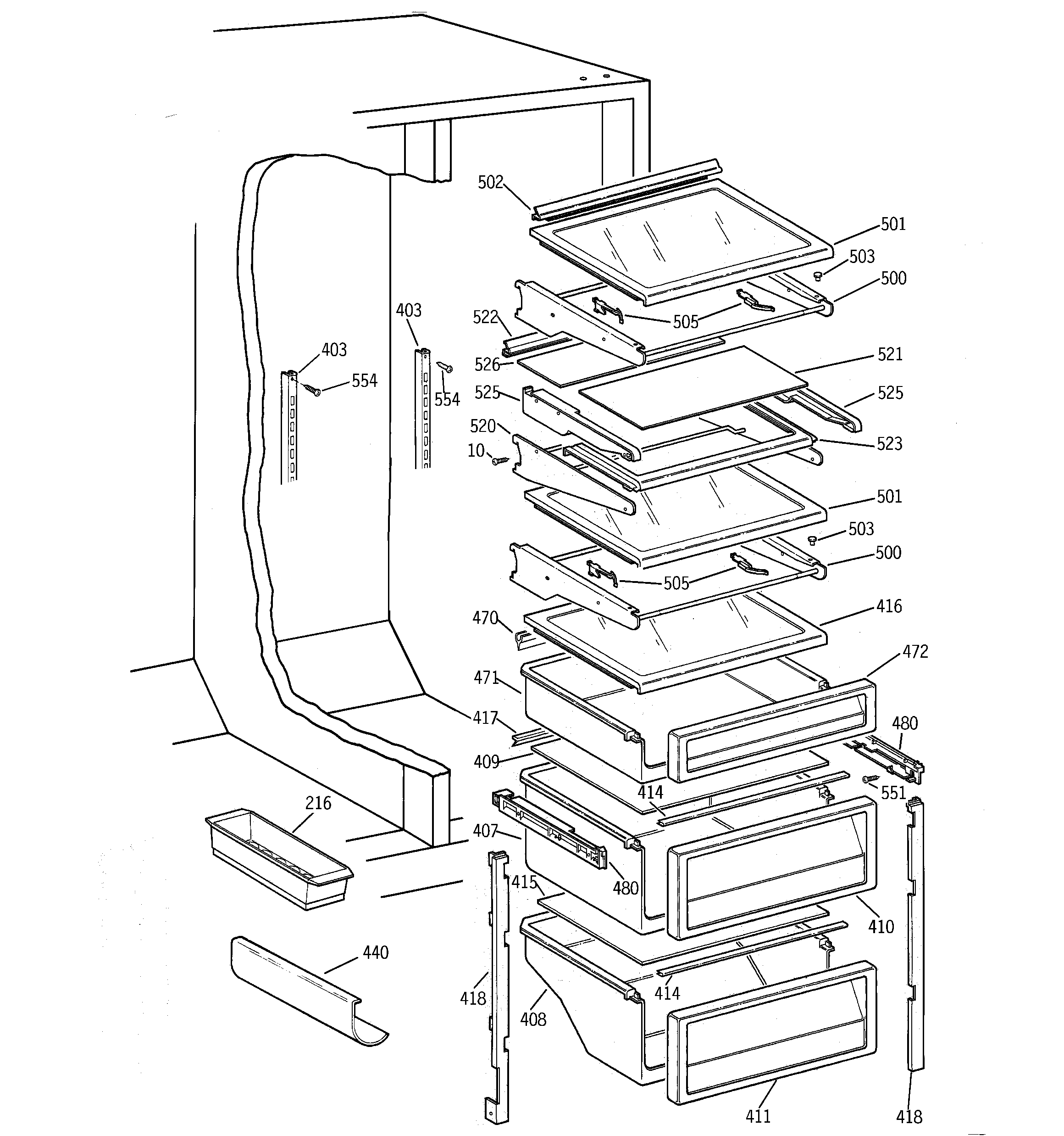 GE TPG21PRDAWW fresh food shelves diagram