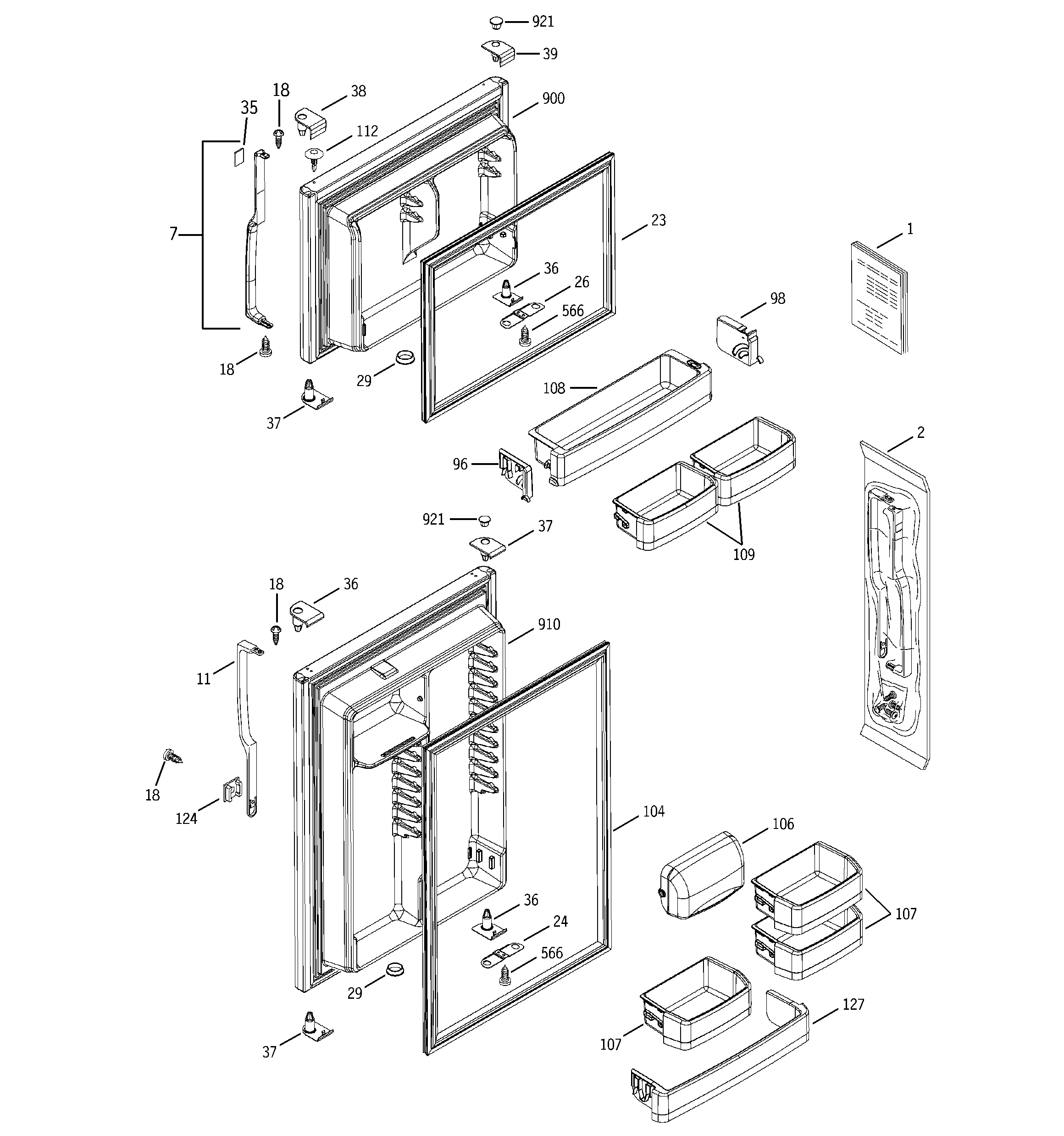 GE ETS19XBMDRCC doors diagram