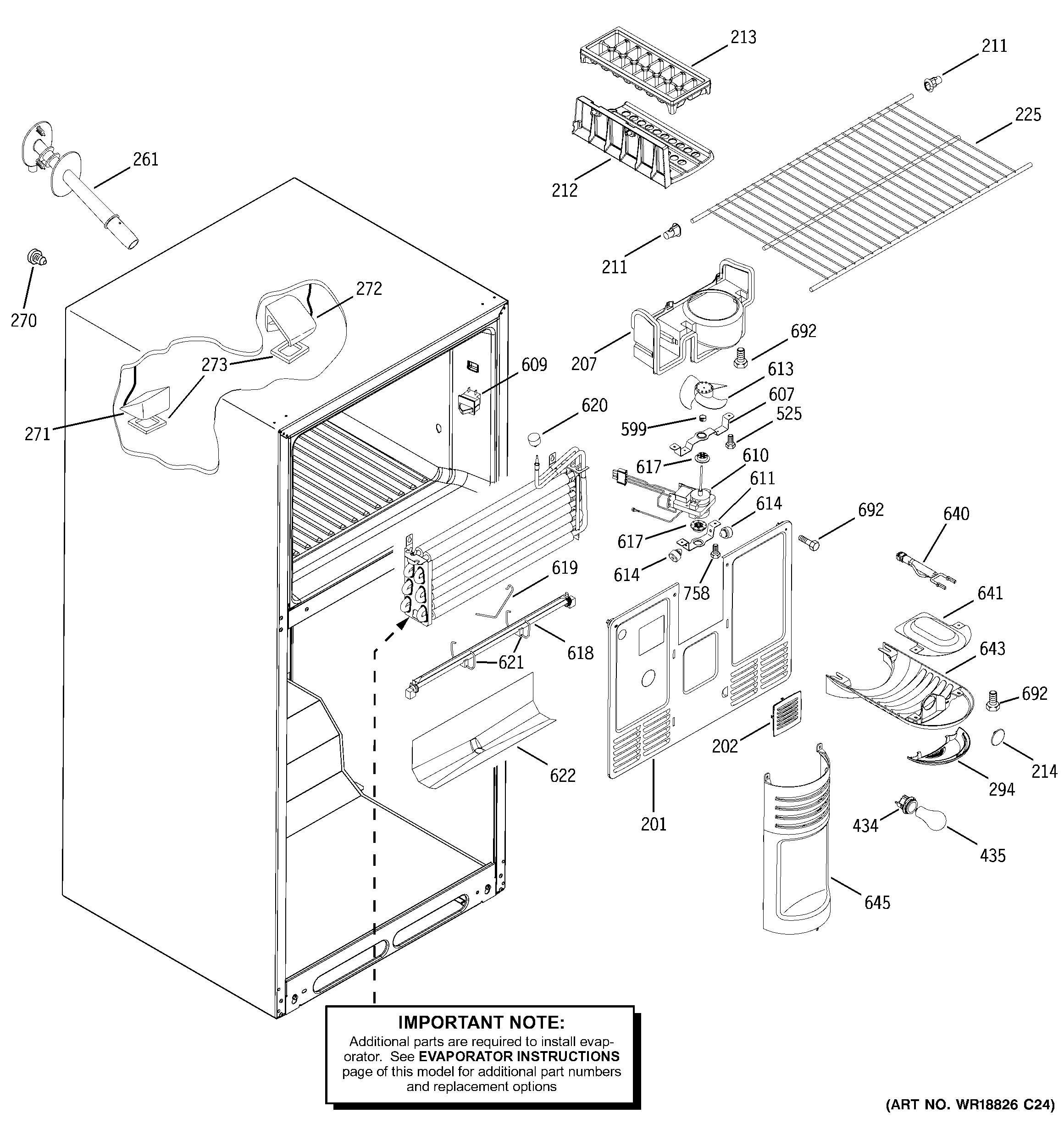 GE ETS19XBMDRCC freezer section diagram