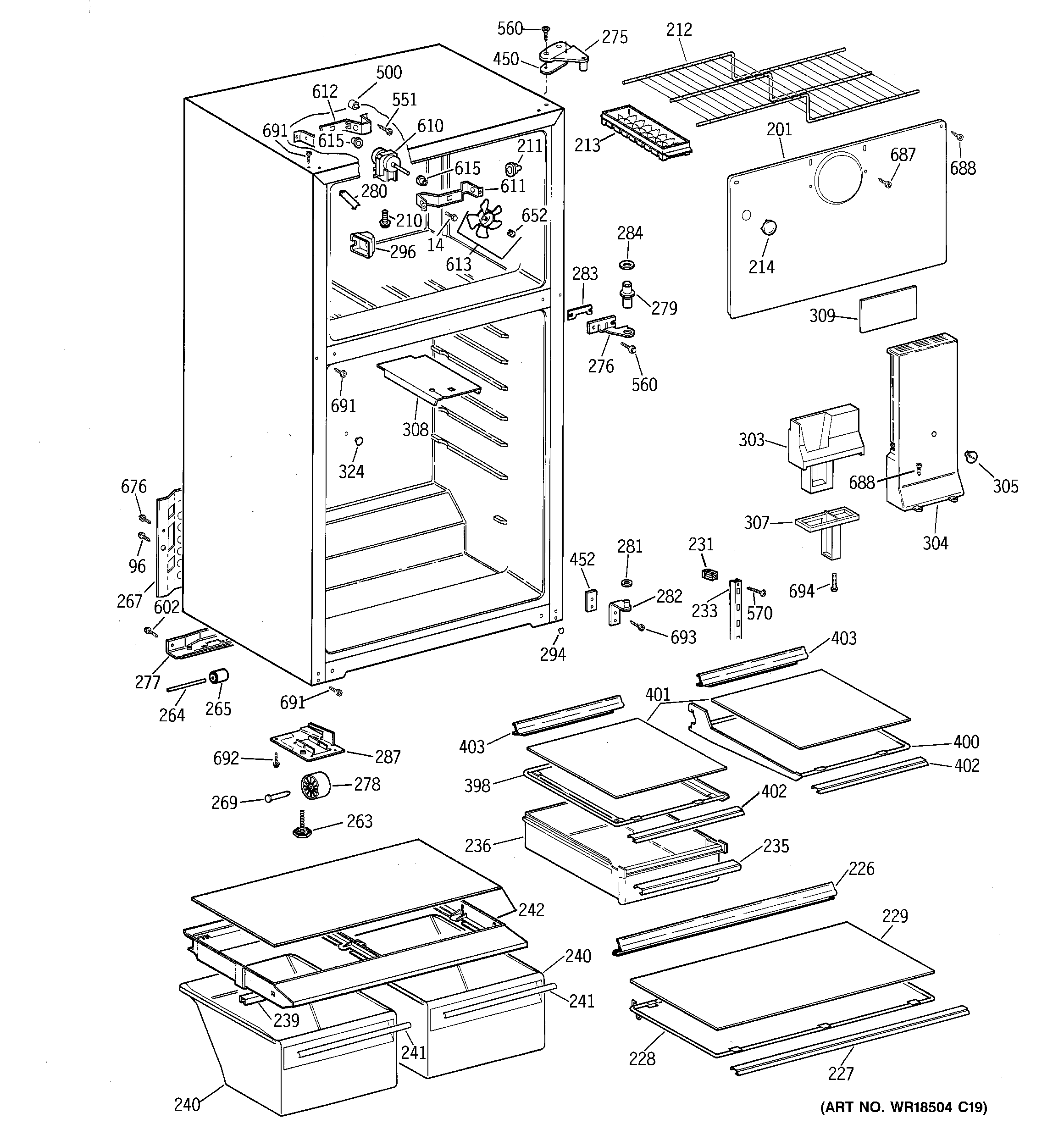 GE GTS18HBMDRCC cabinet diagram