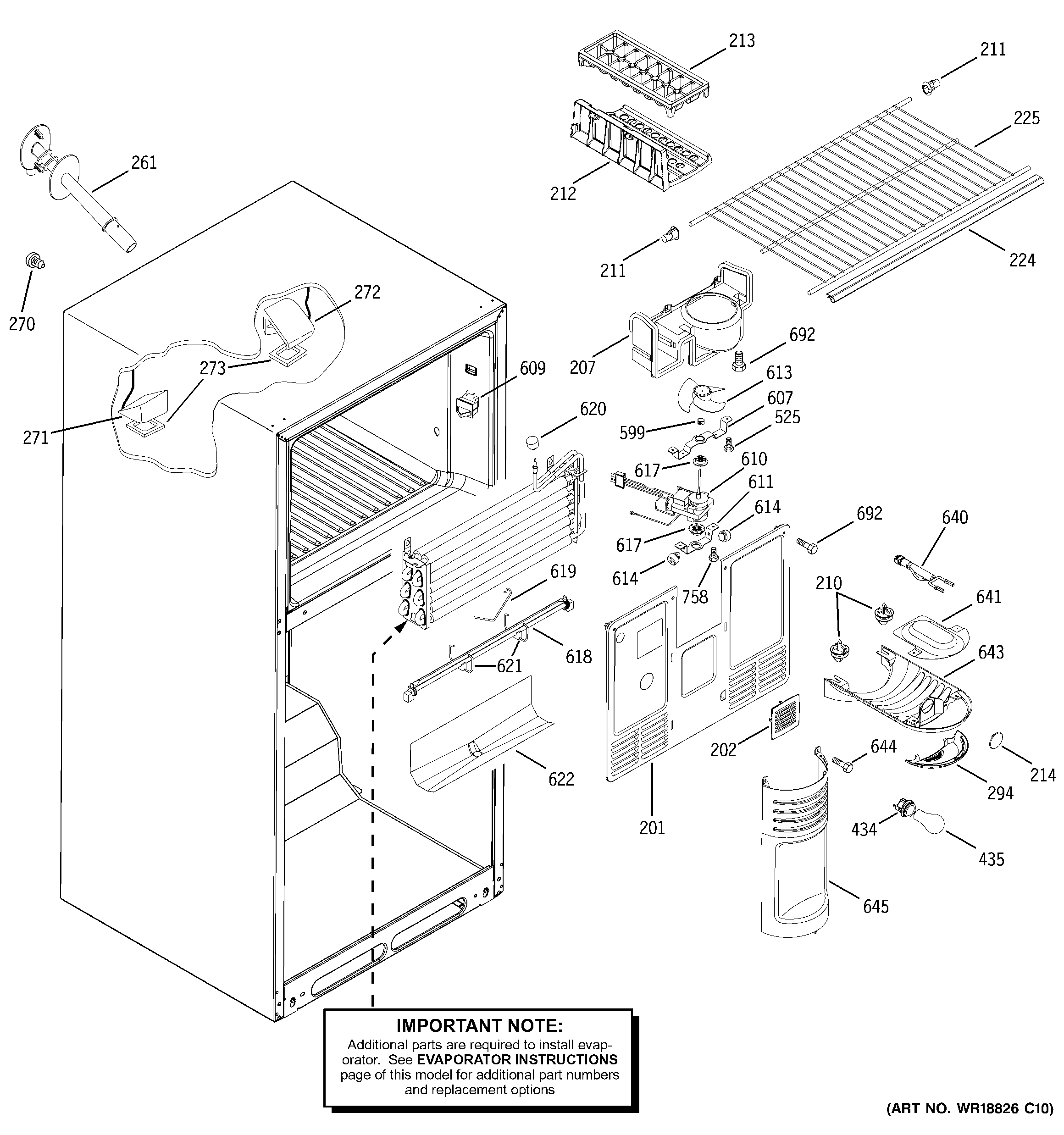 GE GTS19QBNBRBB freezer section diagram