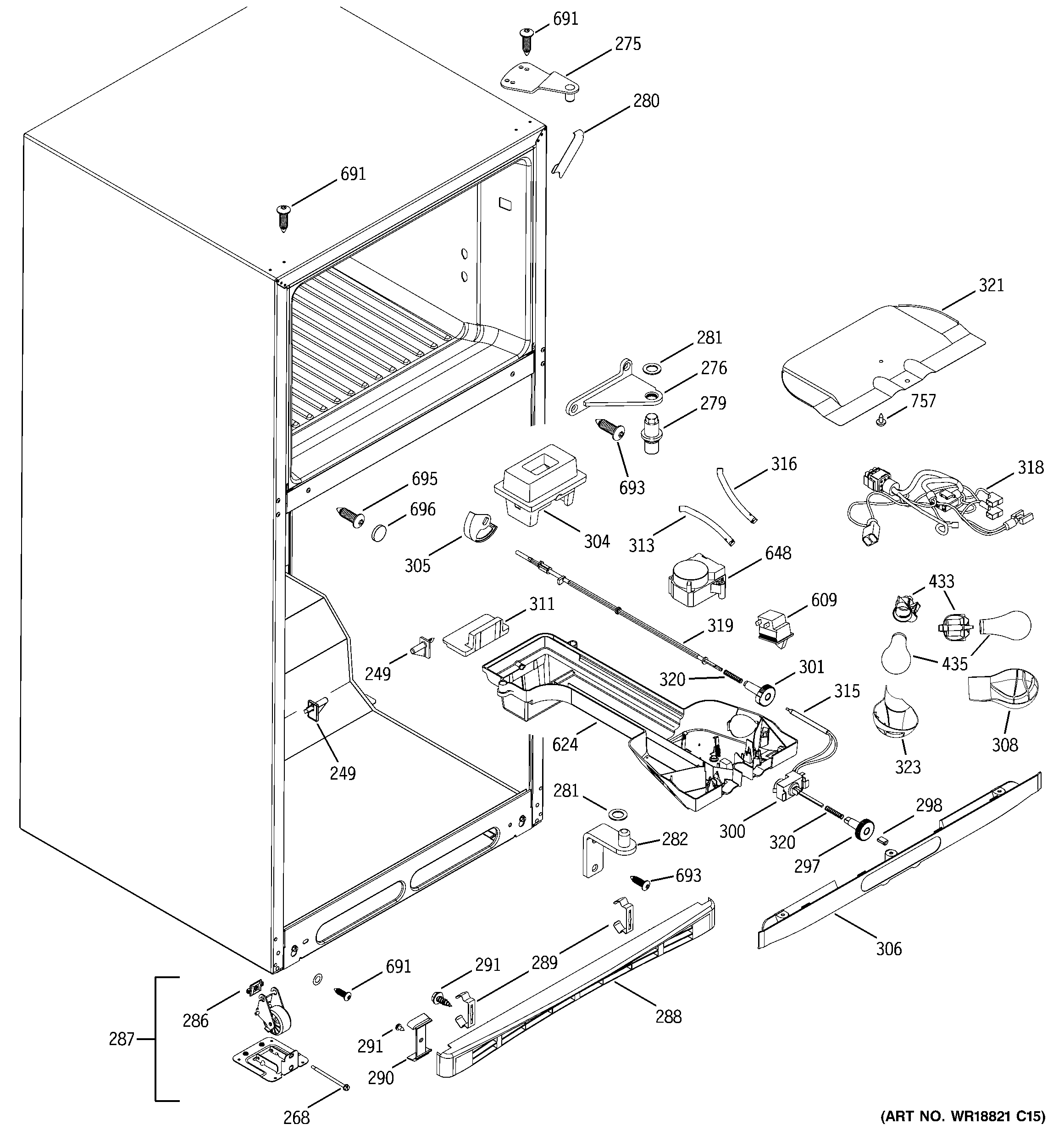 GE GTS19QBNBRBB fresh food section diagram