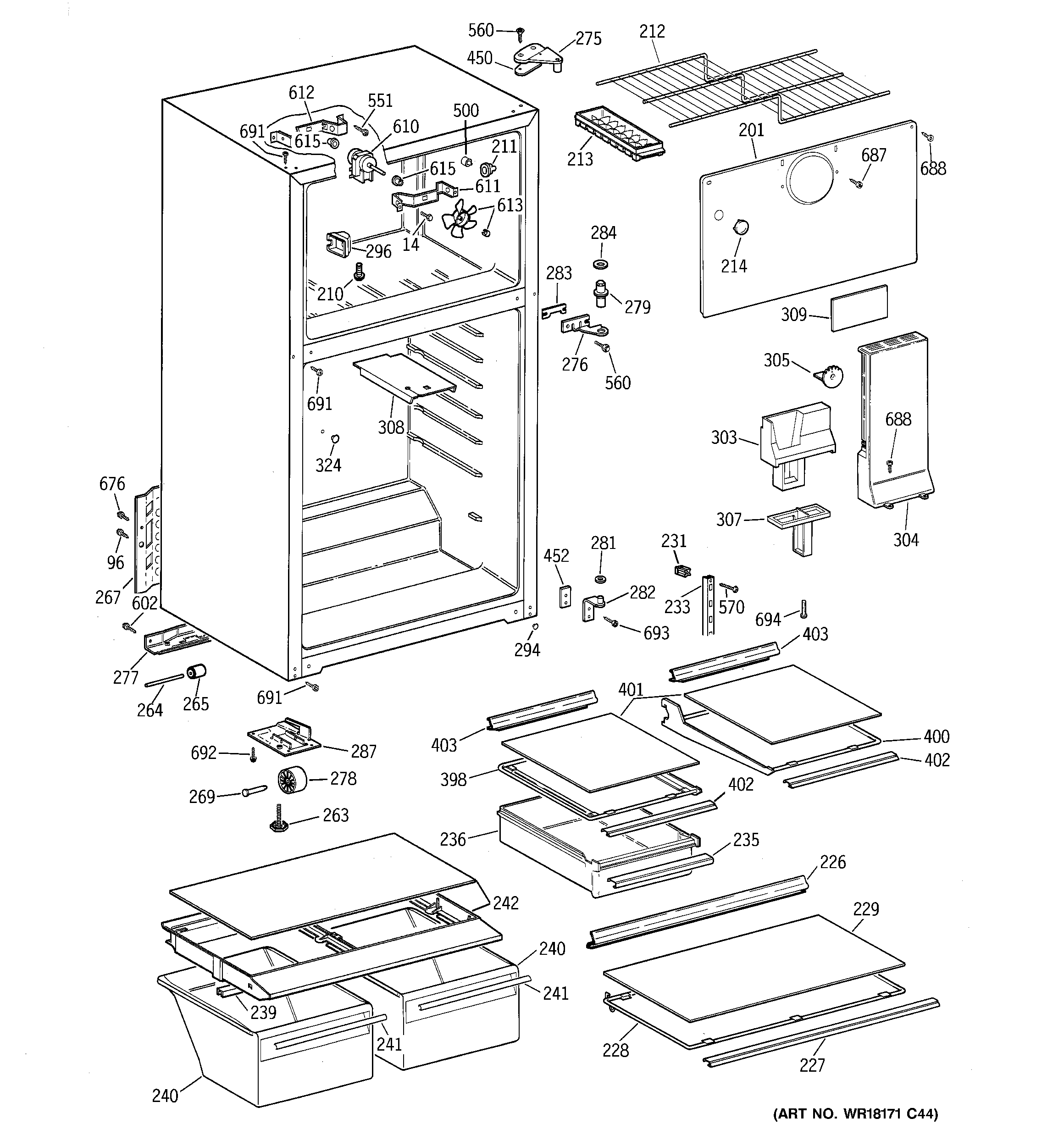 GE GTT18HBMBRWW cabinet diagram