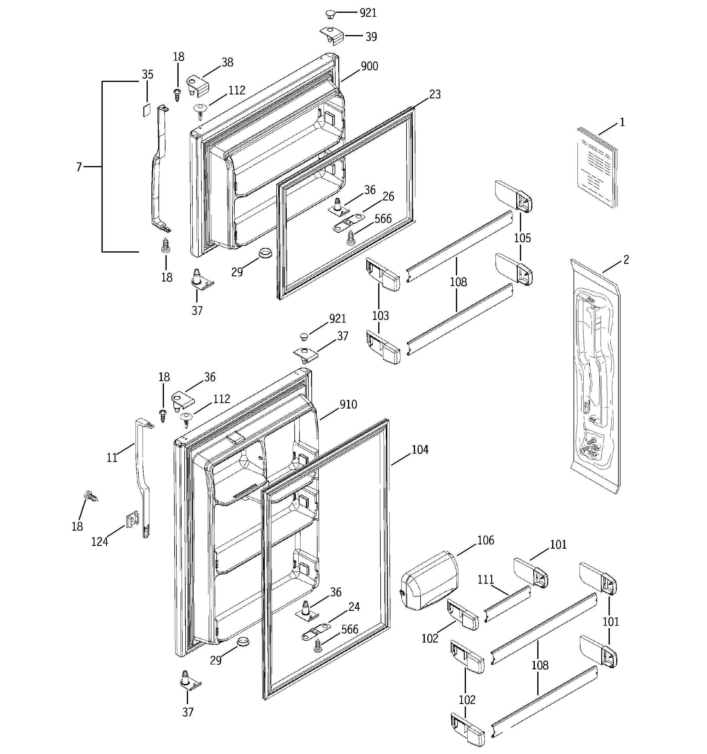 GE GTS18DBMDRWW doors diagram