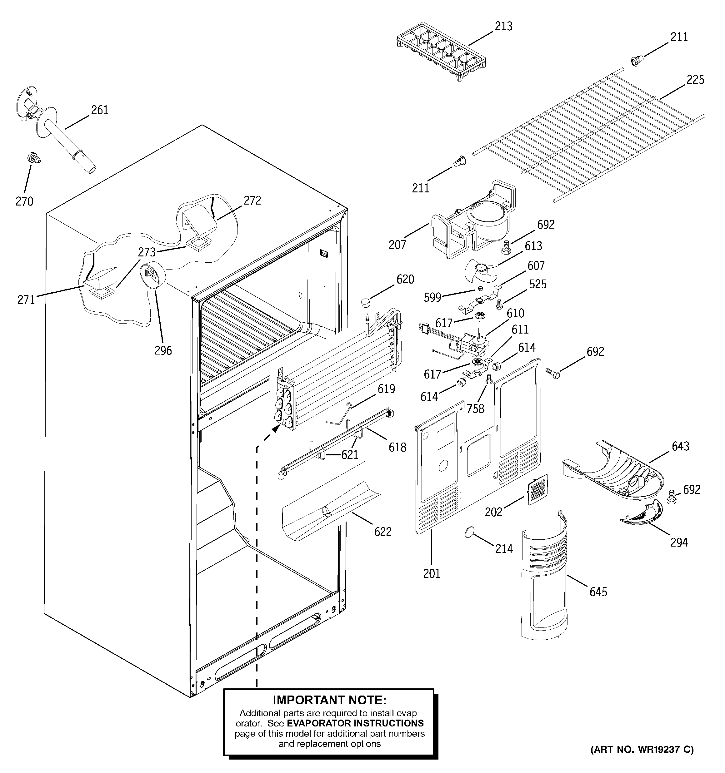GE GTS18DBMDRWW freezer section diagram