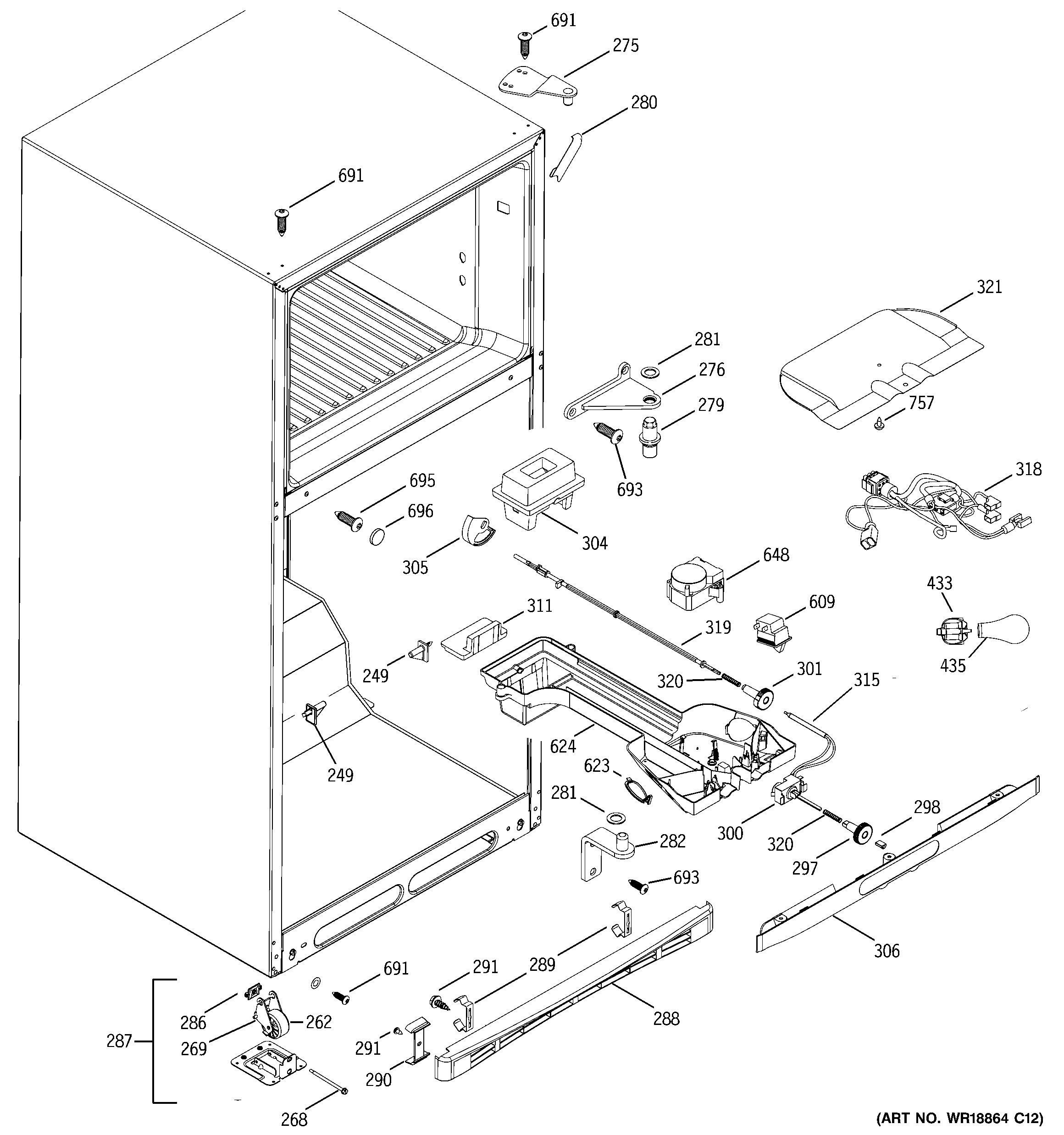 GE GTS18DBMDRWW fresh food section diagram