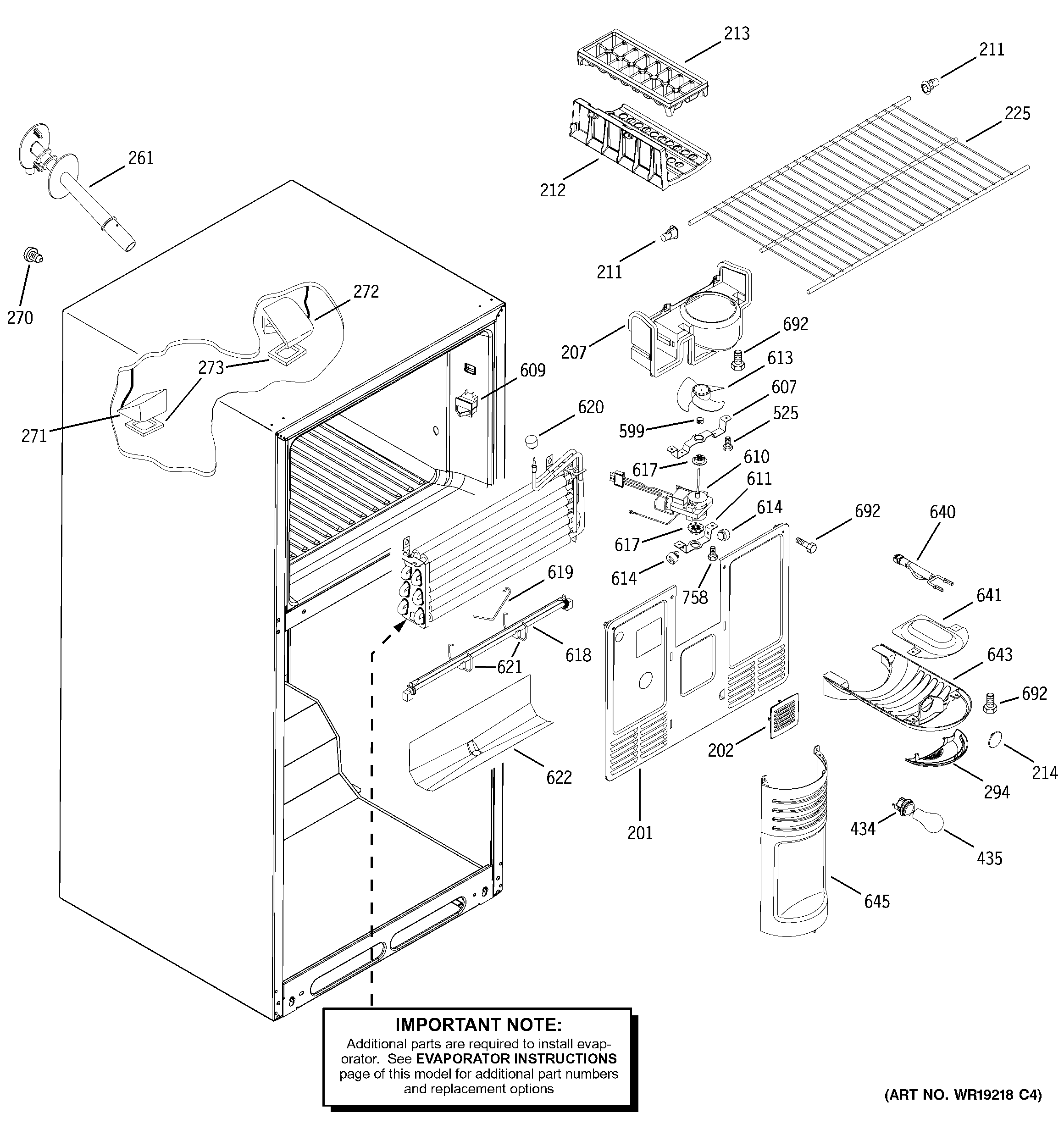 GE GTS19QBNDRCC freezer section diagram