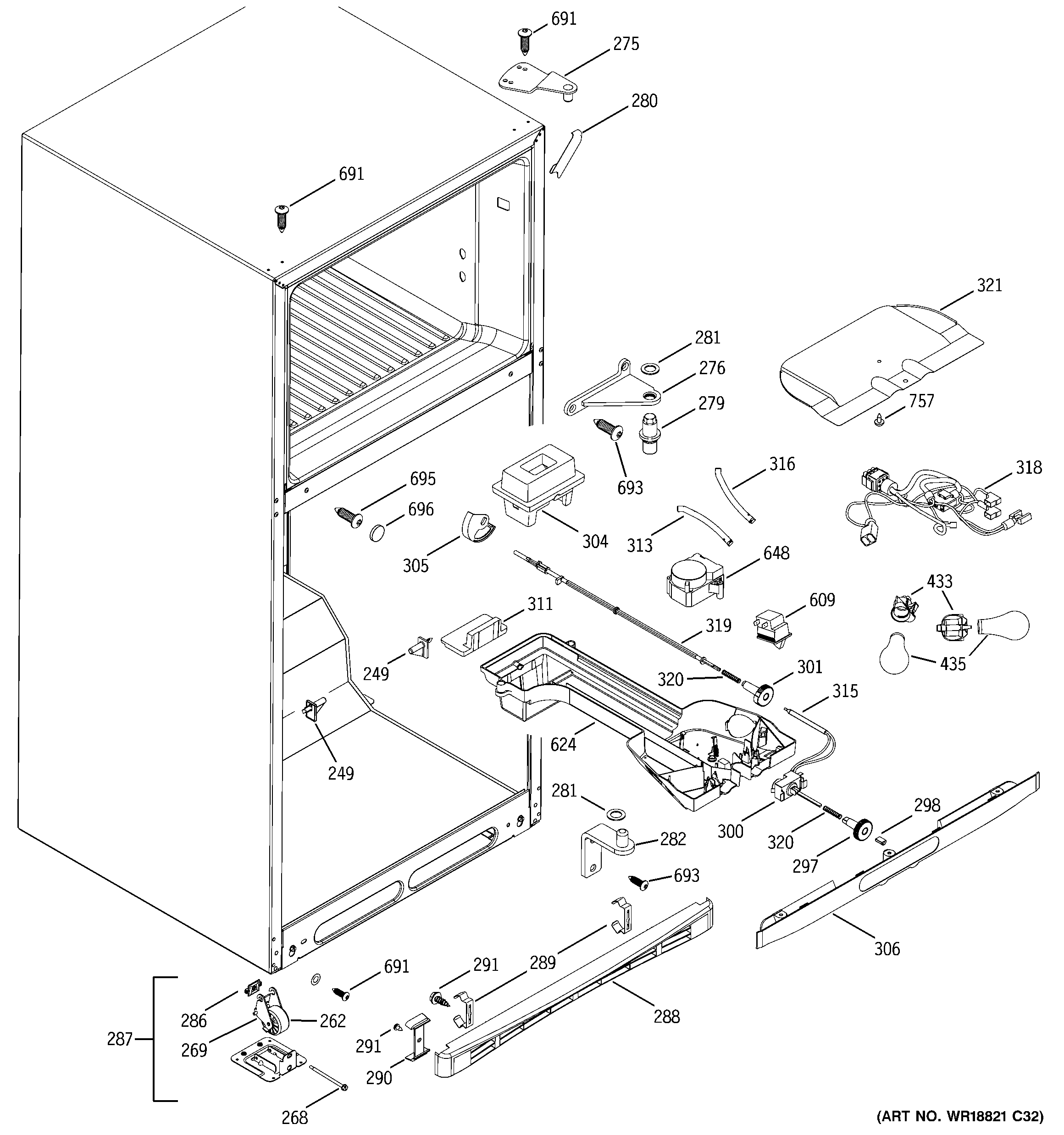 GE GTS19QBNDRCC fresh food section diagram