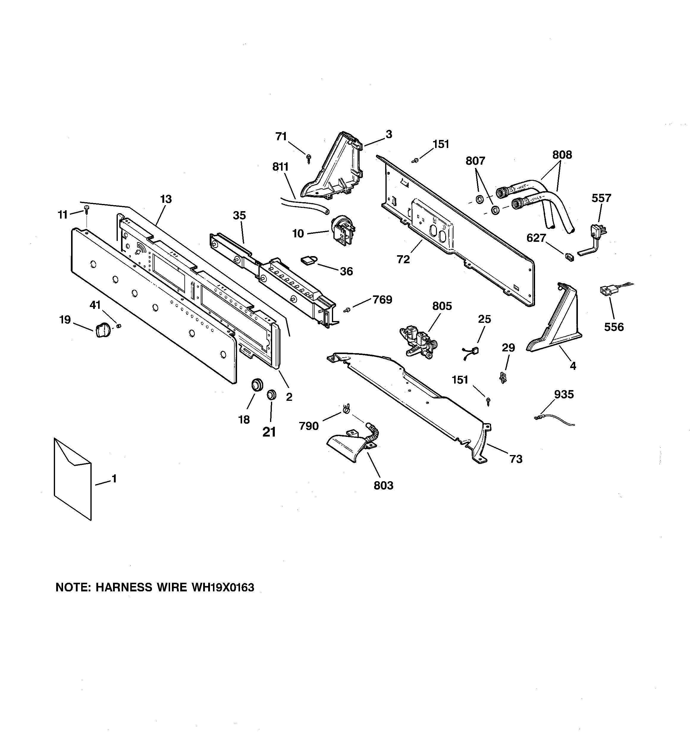 GE EWA3000B1WW controls & backsplash diagram