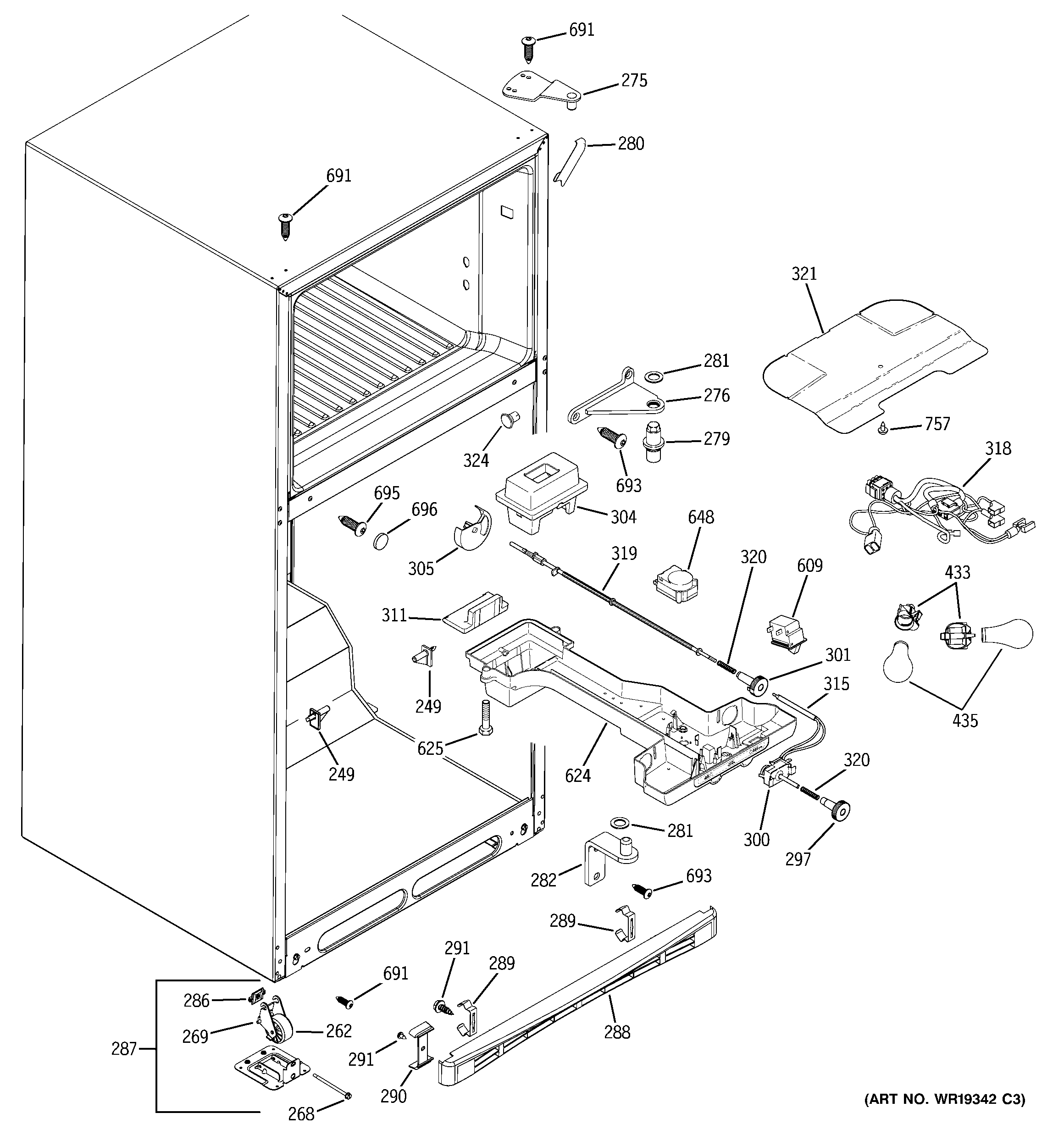 GE ETS19XBPARWW fresh food section diagram